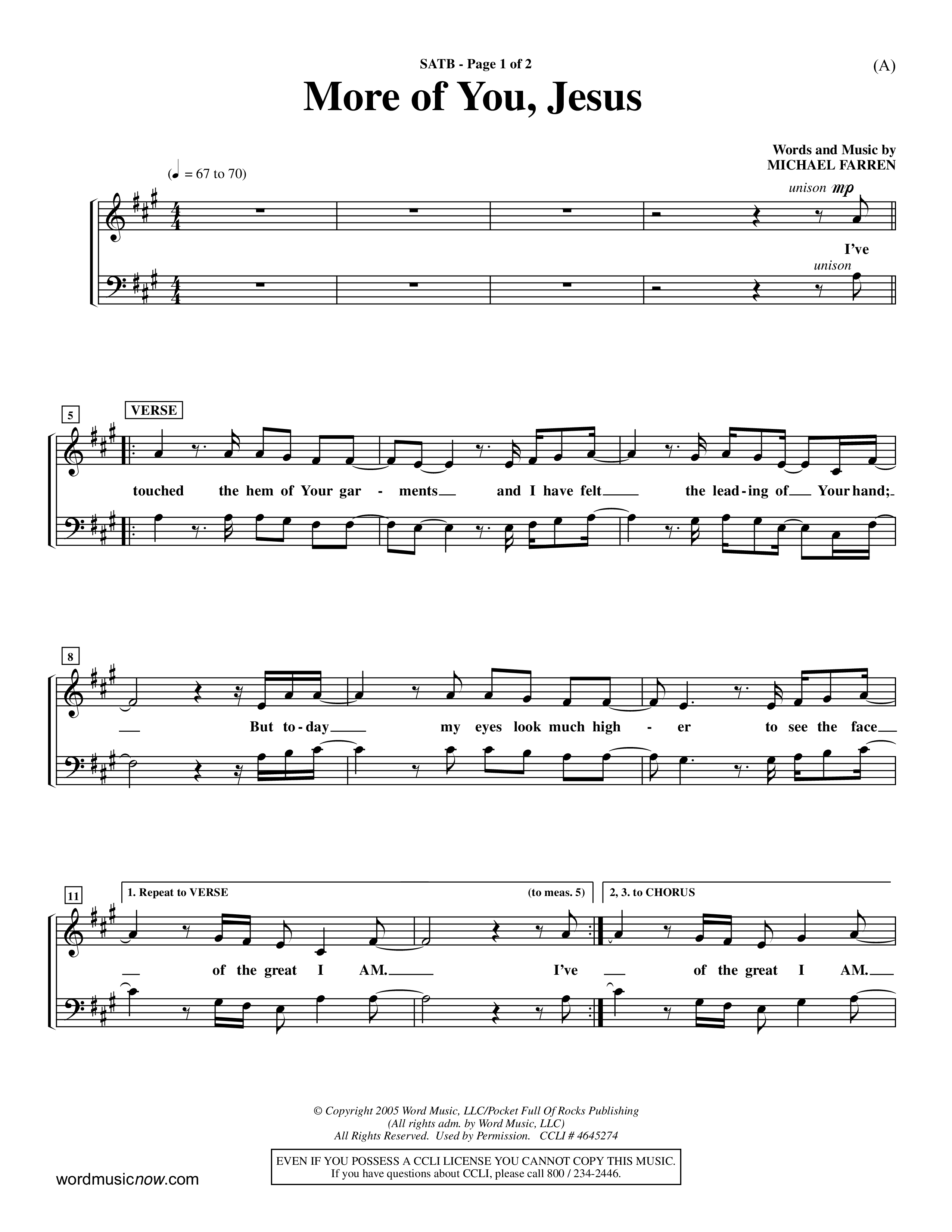 More Of You Jesus (Choral Anthem SATB) Choir Sheet (SATB) (Word Music Choral / Orch. Dave Williamson)