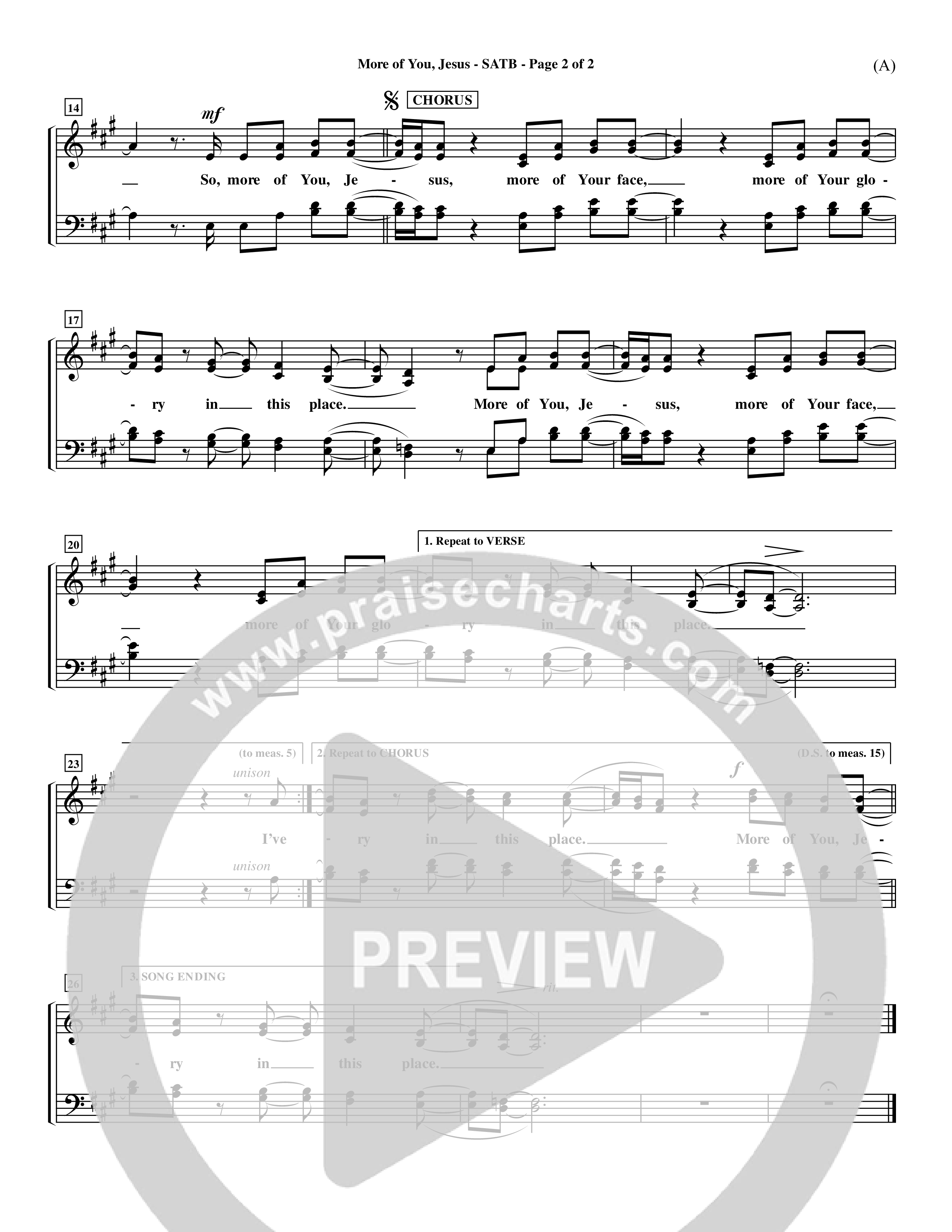 More Of You Jesus (Choral Anthem SATB) Choir Sheet (SATB) (Word Music Choral / Orch. Dave Williamson)
