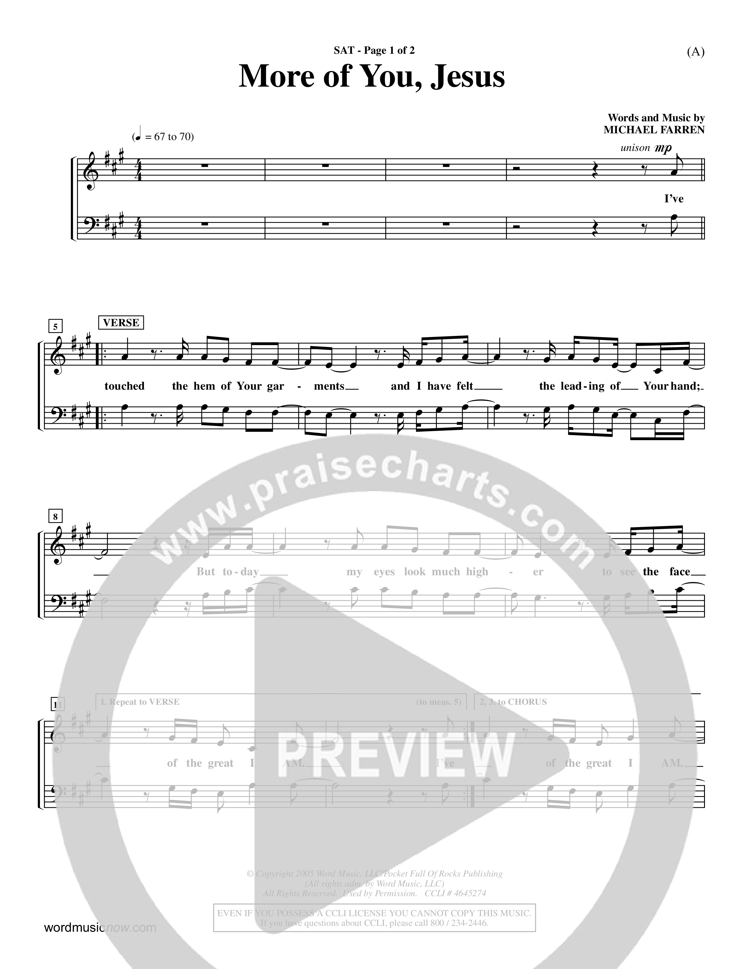More Of You Jesus (Choral Anthem SATB) Choir Sheet (SATB) (Word Music Choral / Orch. Dave Williamson)