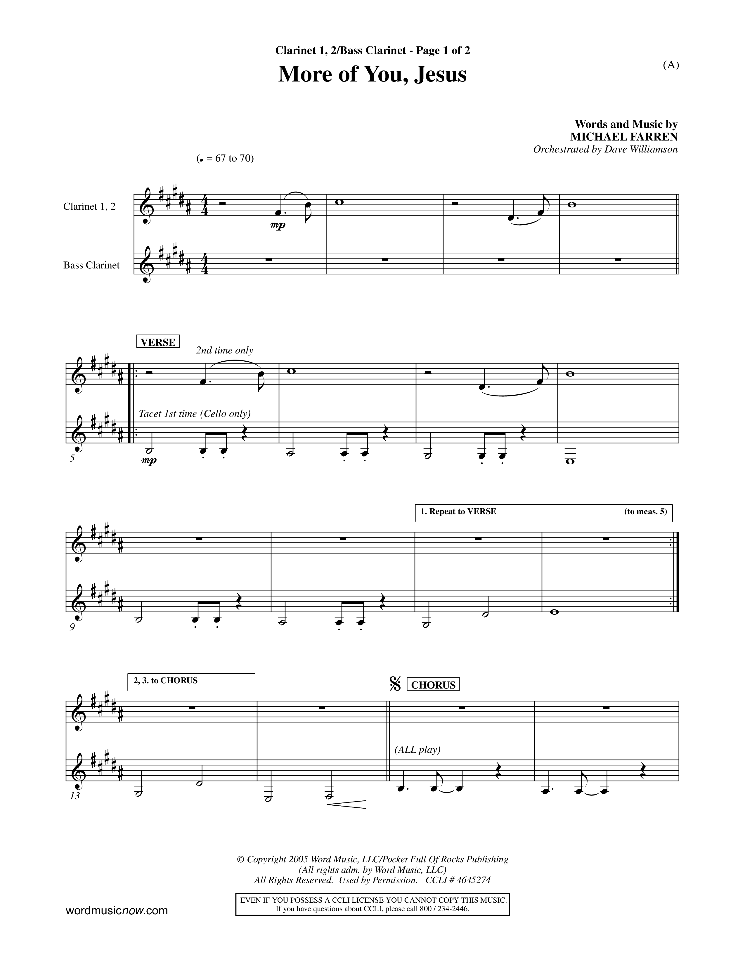 More Of You Jesus (Choral Anthem SATB) Clarinet 1/2, Bass Clarinet (Word Music Choral / Orch. Dave Williamson)