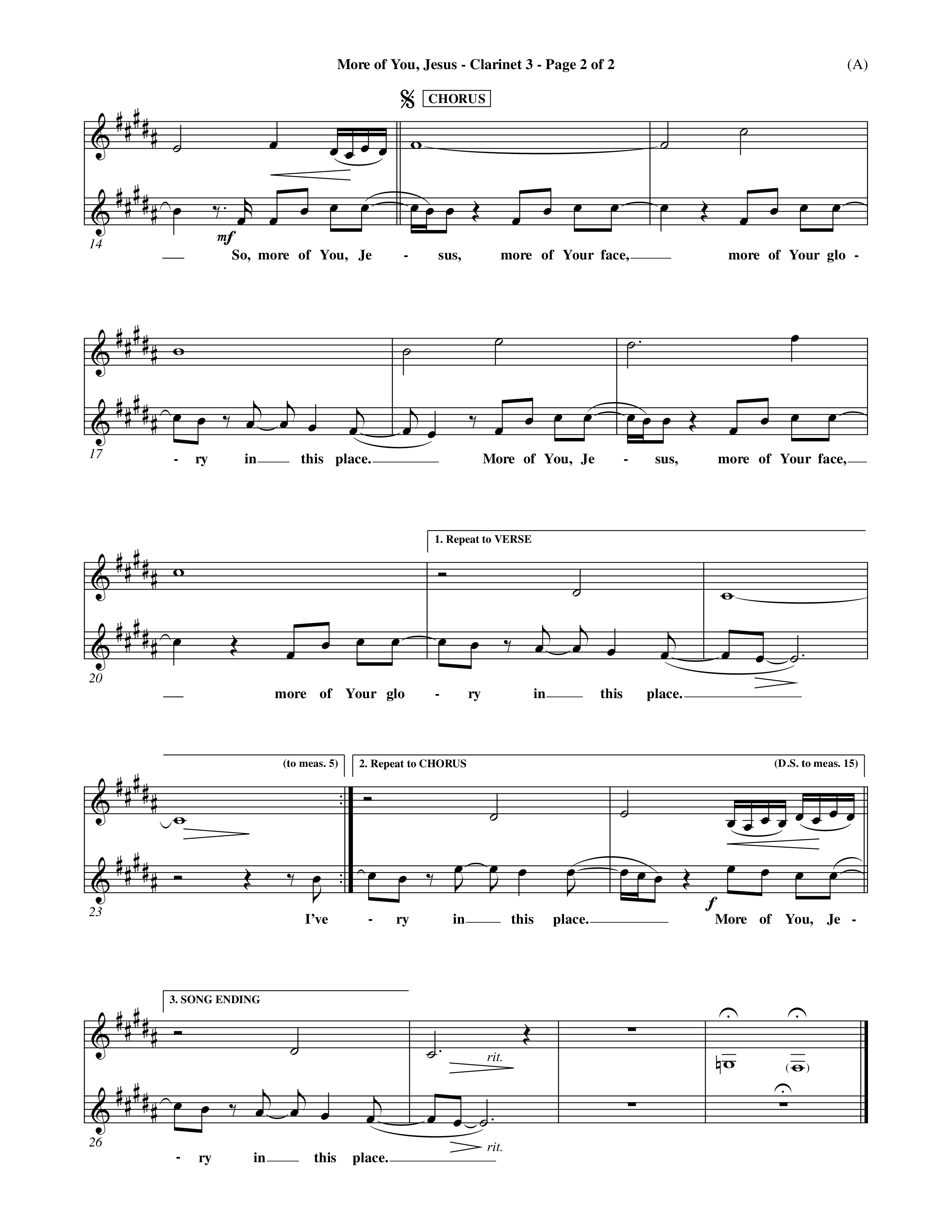 More Of You Jesus (Choral Anthem SATB) Clarinet 3 (Word Music Choral / Orch. Dave Williamson)