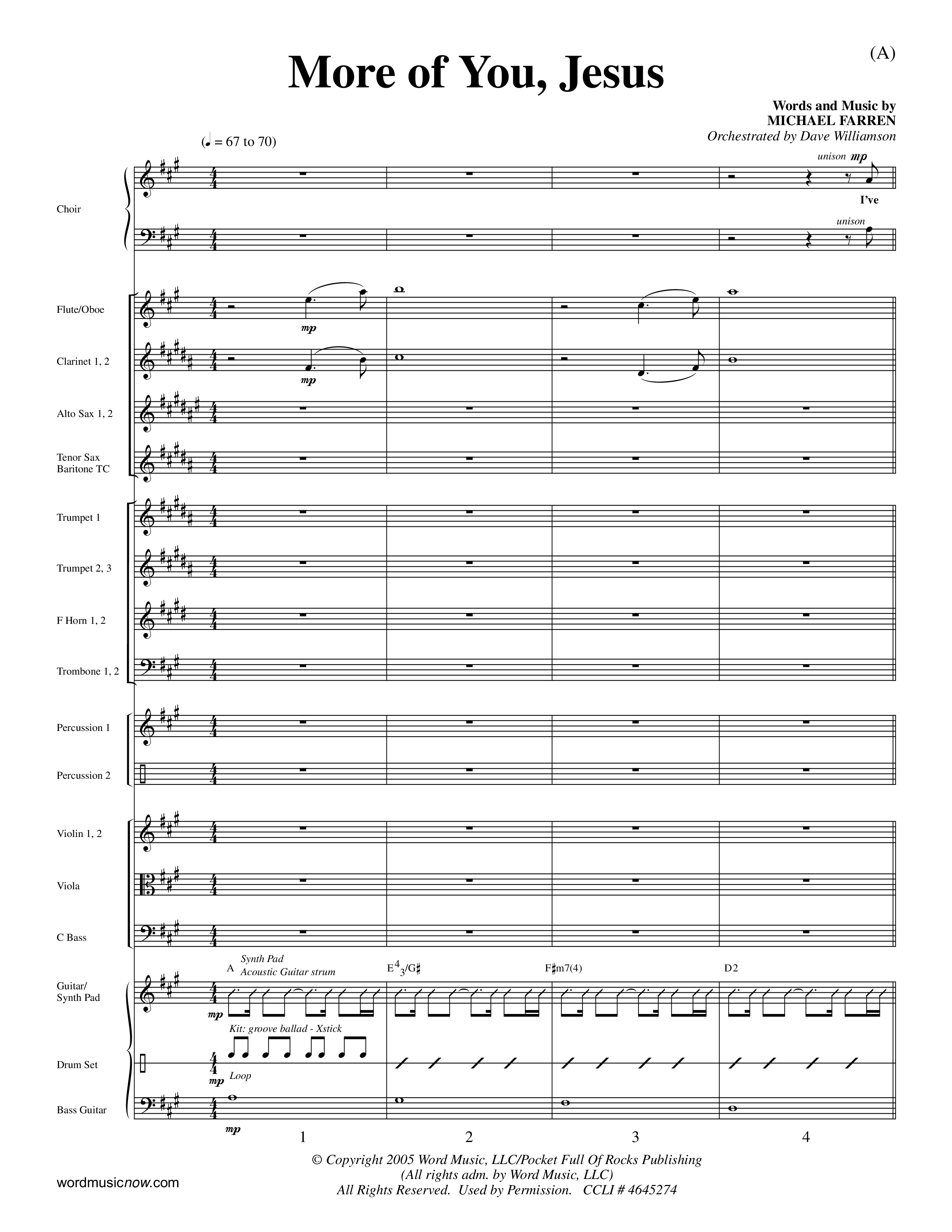 More Of You Jesus (Choral Anthem SATB) Orchestration (Word Music Choral / Orch. Dave Williamson)