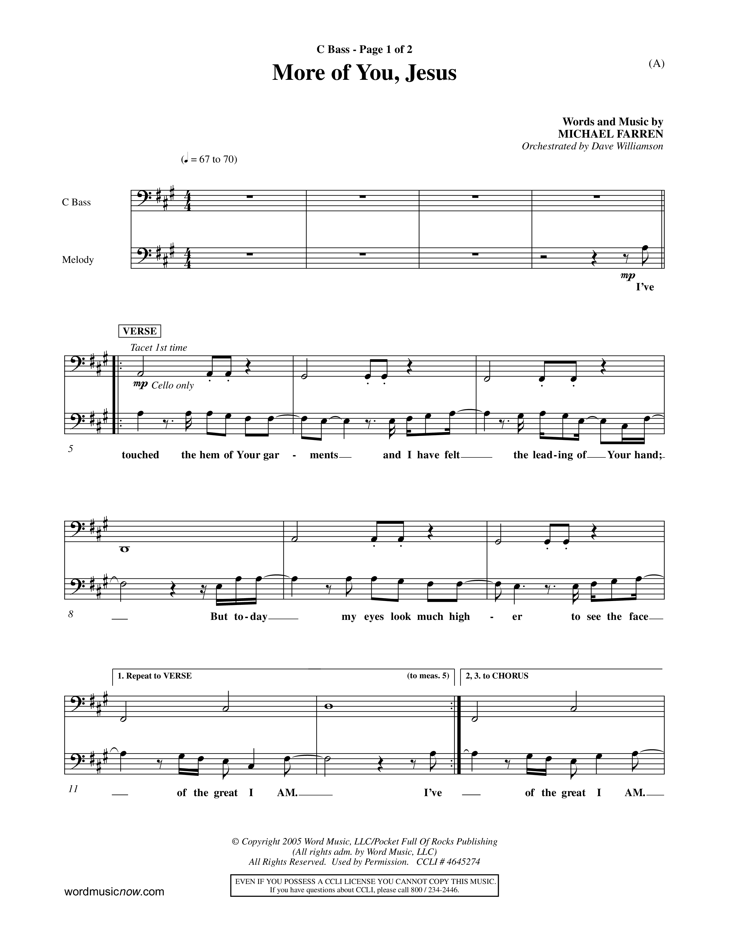More Of You Jesus (Choral Anthem SATB) Contrabass (Word Music Choral / Orch. Dave Williamson)