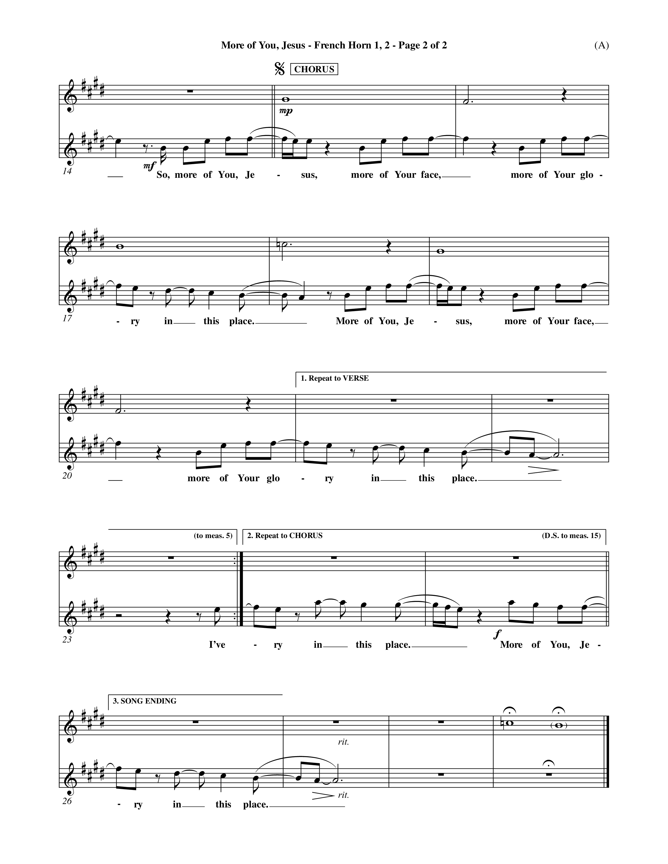 More Of You Jesus (Choral Anthem SATB) French Horn (Word Music Choral / Orch. Dave Williamson)
