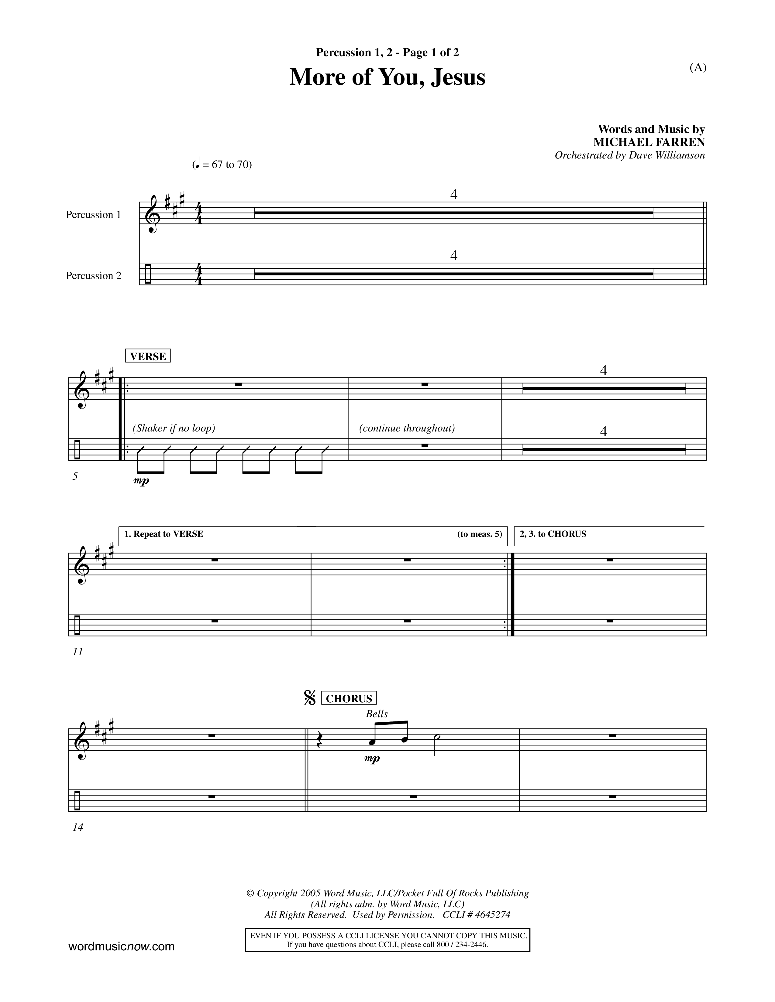 More Of You Jesus (Choral Anthem SATB) Percussion 1/2 (Word Music Choral / Orch. Dave Williamson)