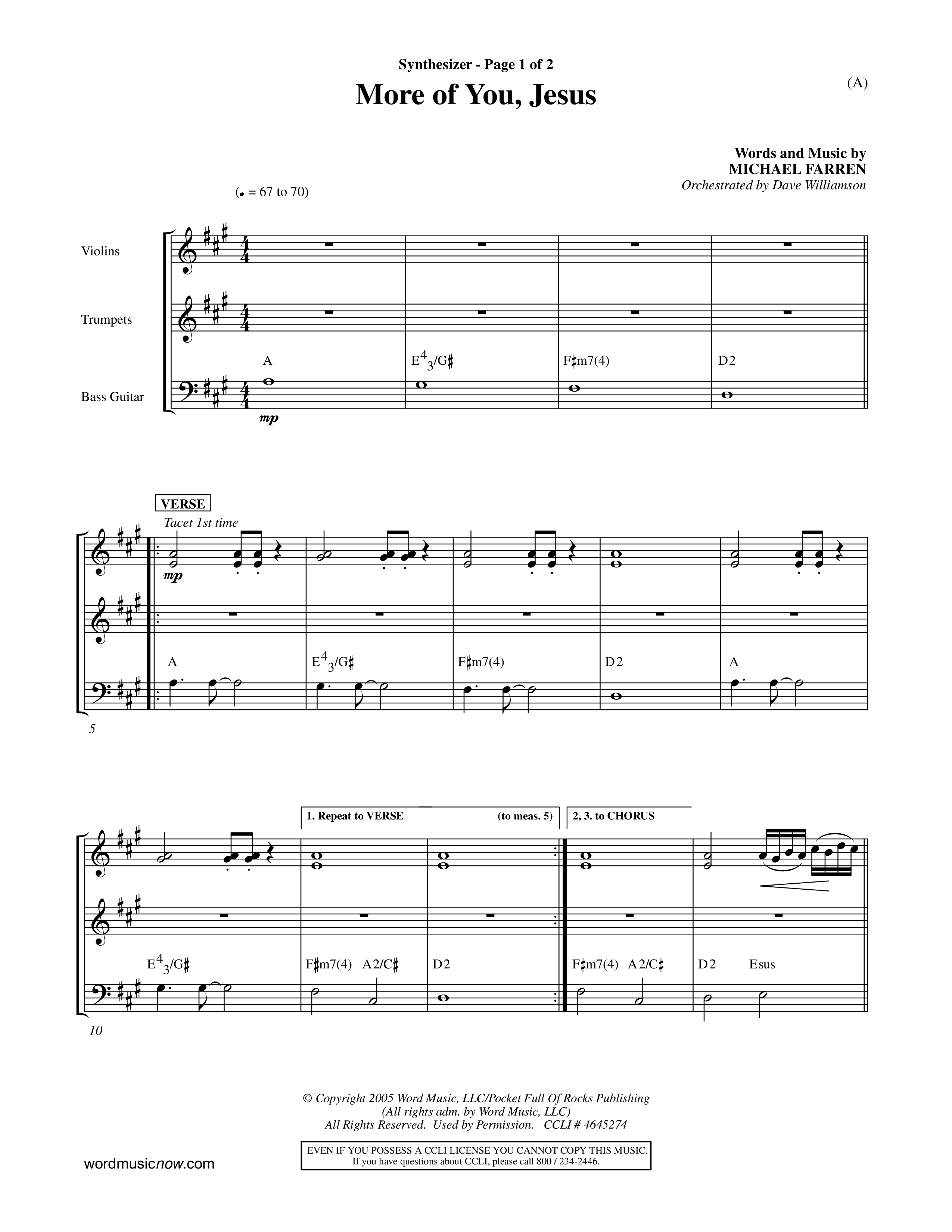 More Of You Jesus (Choral Anthem SATB) Synth (Word Music Choral / Orch. Dave Williamson)
