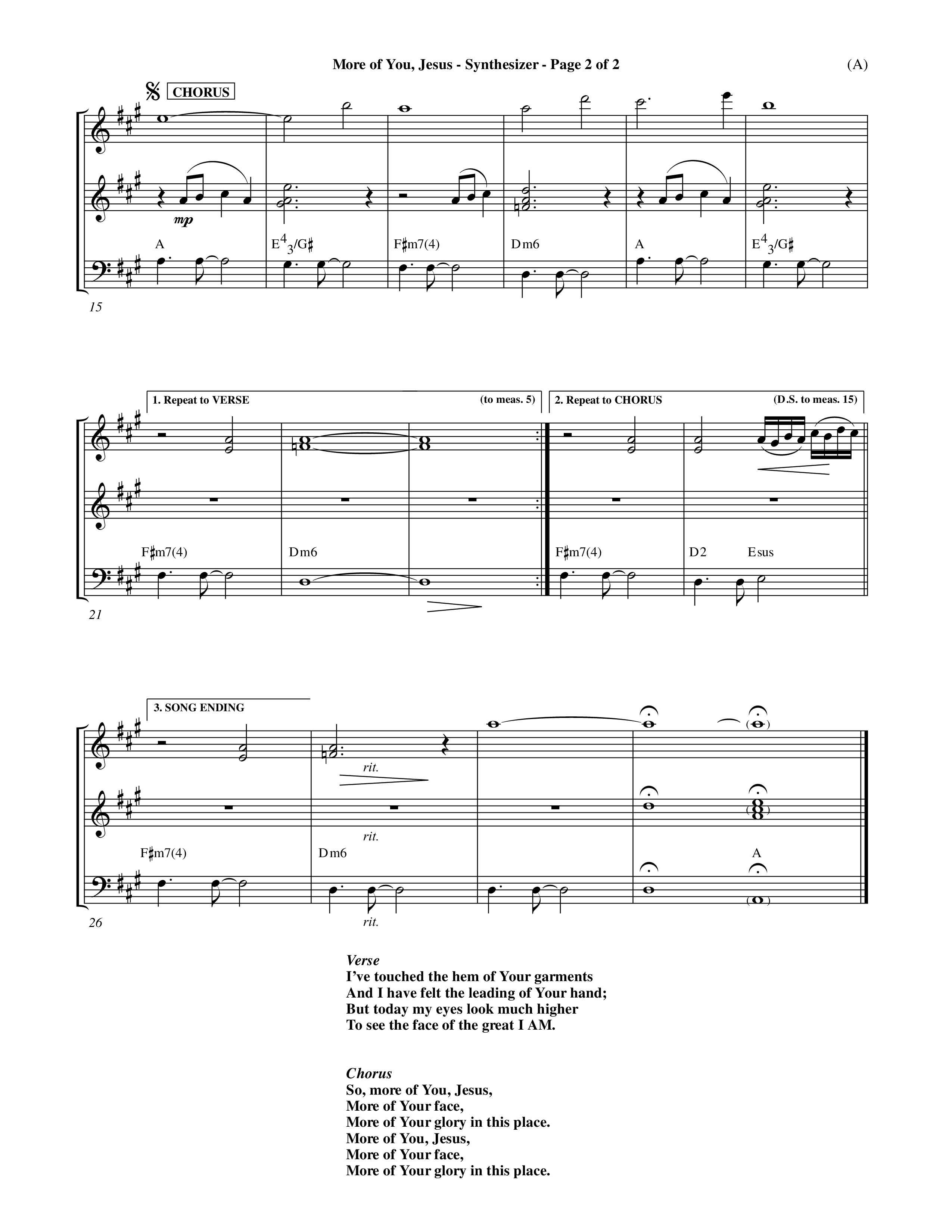More Of You Jesus (Choral Anthem SATB) Synth (Word Music Choral / Orch. Dave Williamson)