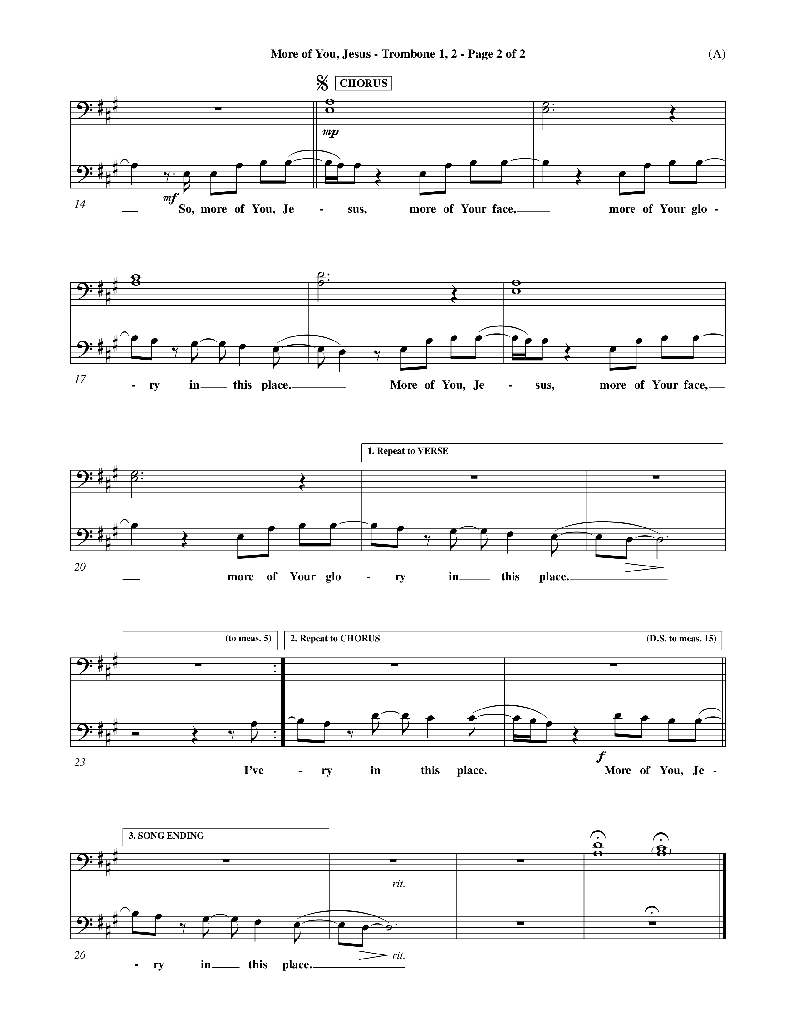 More Of You Jesus (Choral Anthem SATB) Trombone 1/2 (Word Music Choral / Orch. Dave Williamson)