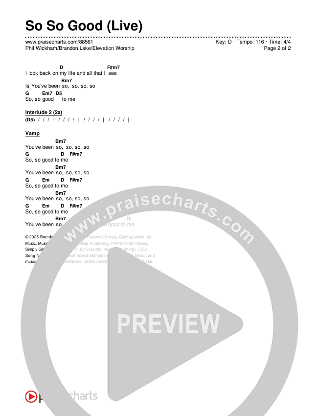 So So Good (Live) Chords & Lyrics (Phil Wickham / Brandon Lake / Elevation Worship)