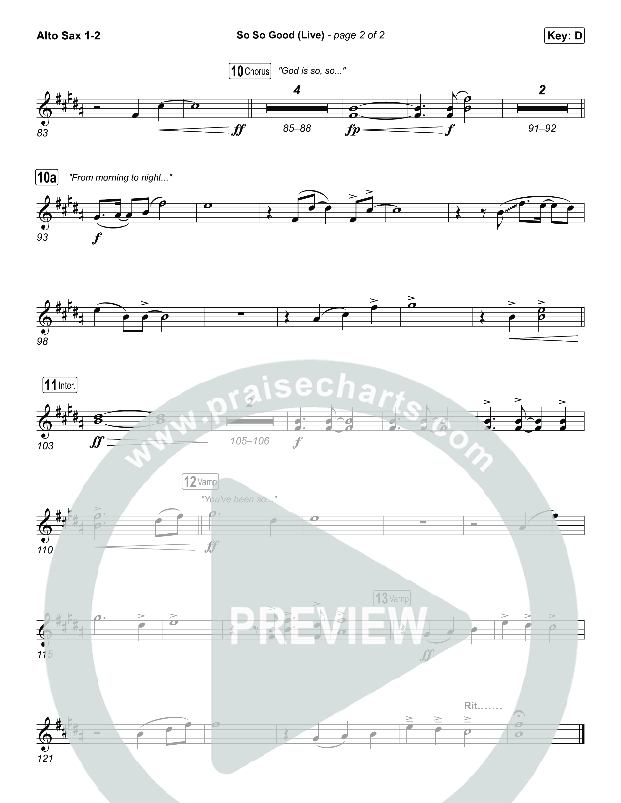 So So Good (Live) Alto Sax 1,2 (Phil Wickham / Brandon Lake / Elevation Worship)