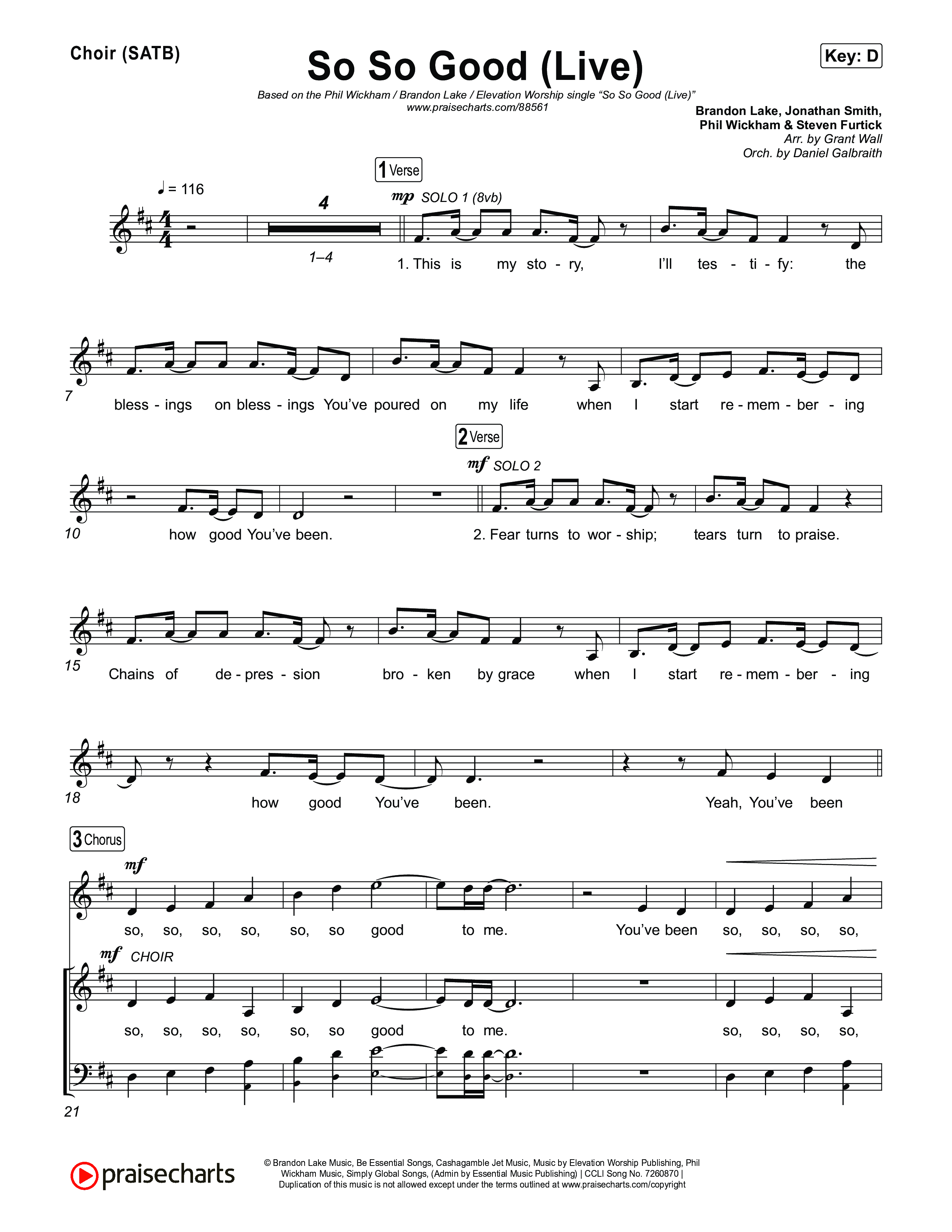 So So Good (Live) Choir Sheet (SATB) (Phil Wickham / Brandon Lake / Elevation Worship)