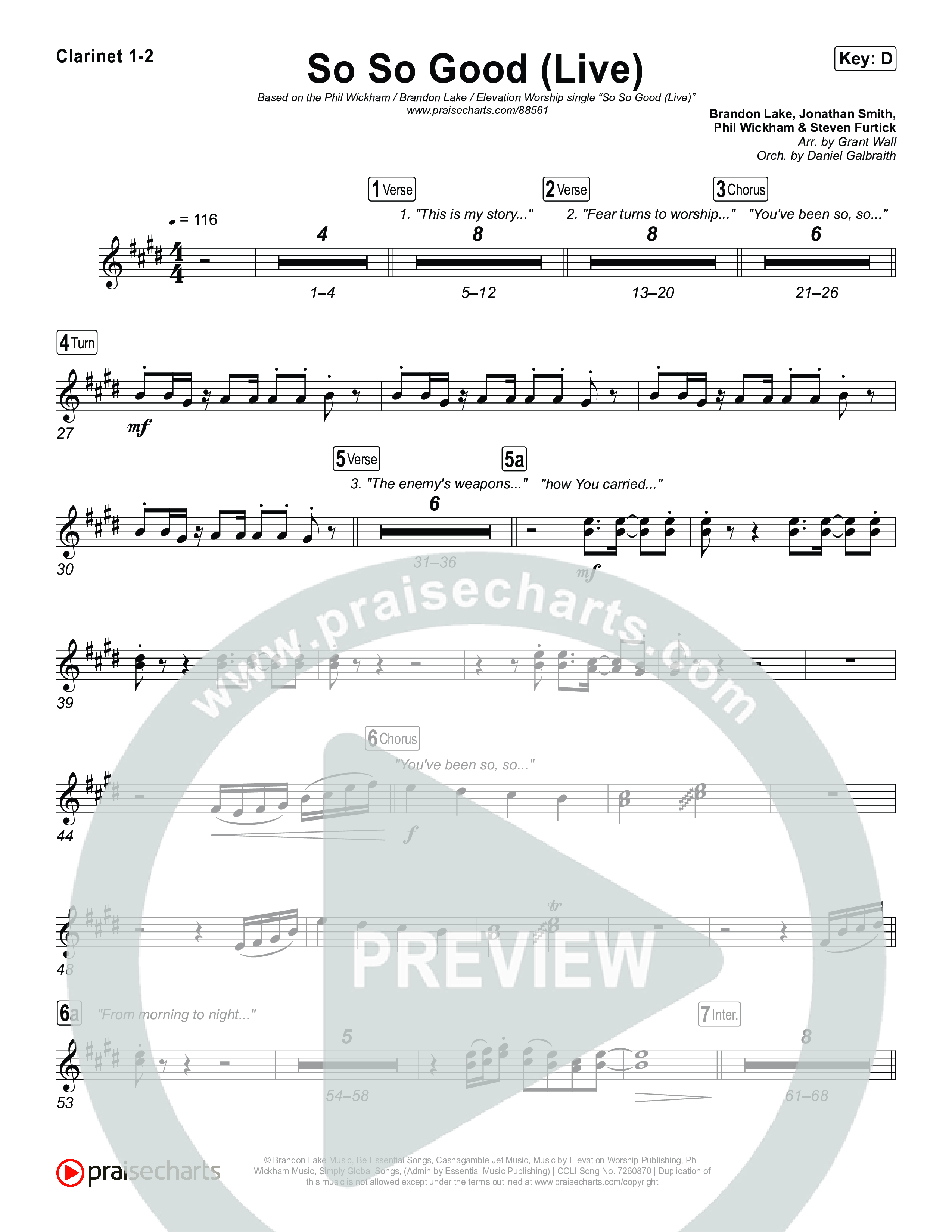 So So Good (Live) Clarinet 1,2 (Phil Wickham / Brandon Lake / Elevation Worship)