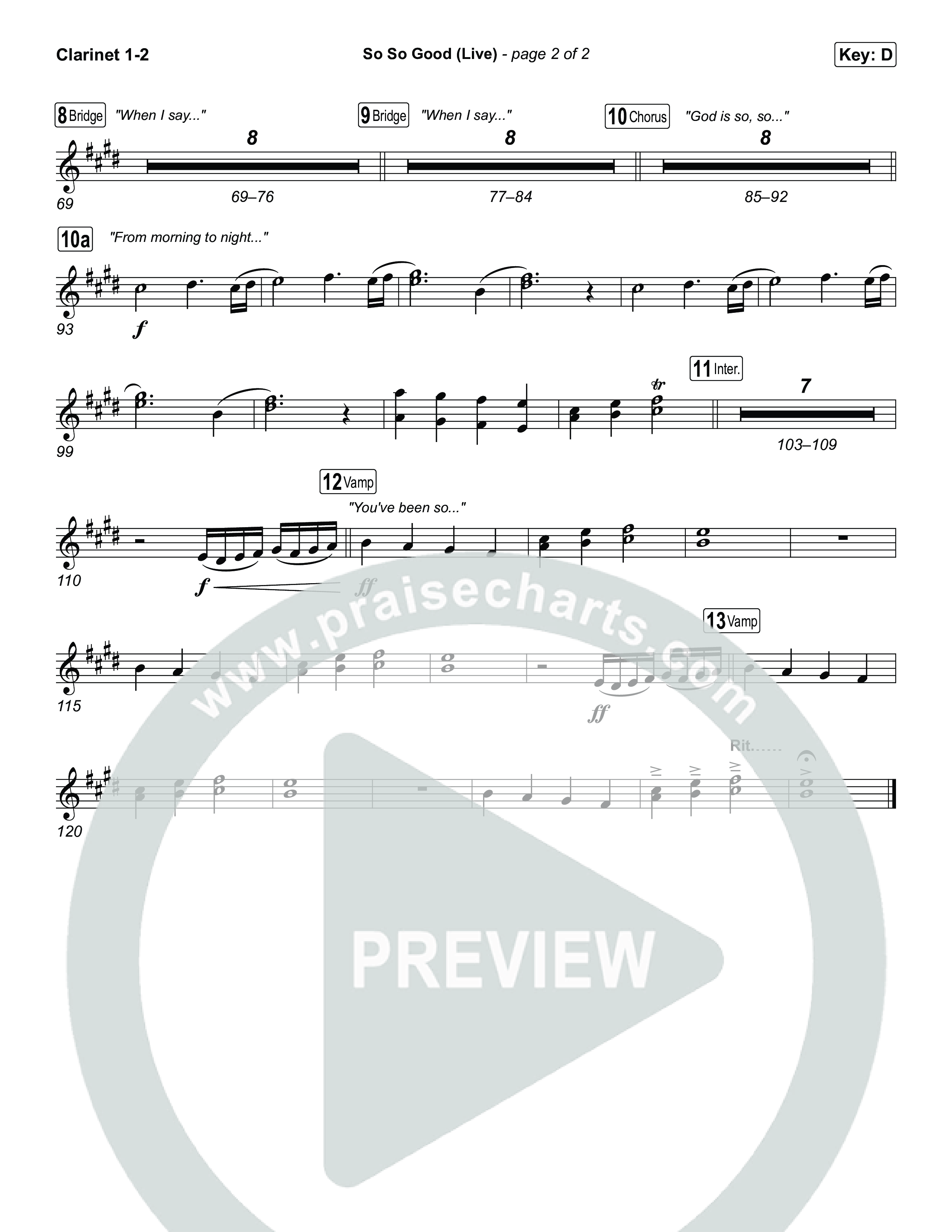 So So Good (Live) Clarinet 1,2 (Phil Wickham / Brandon Lake / Elevation Worship)