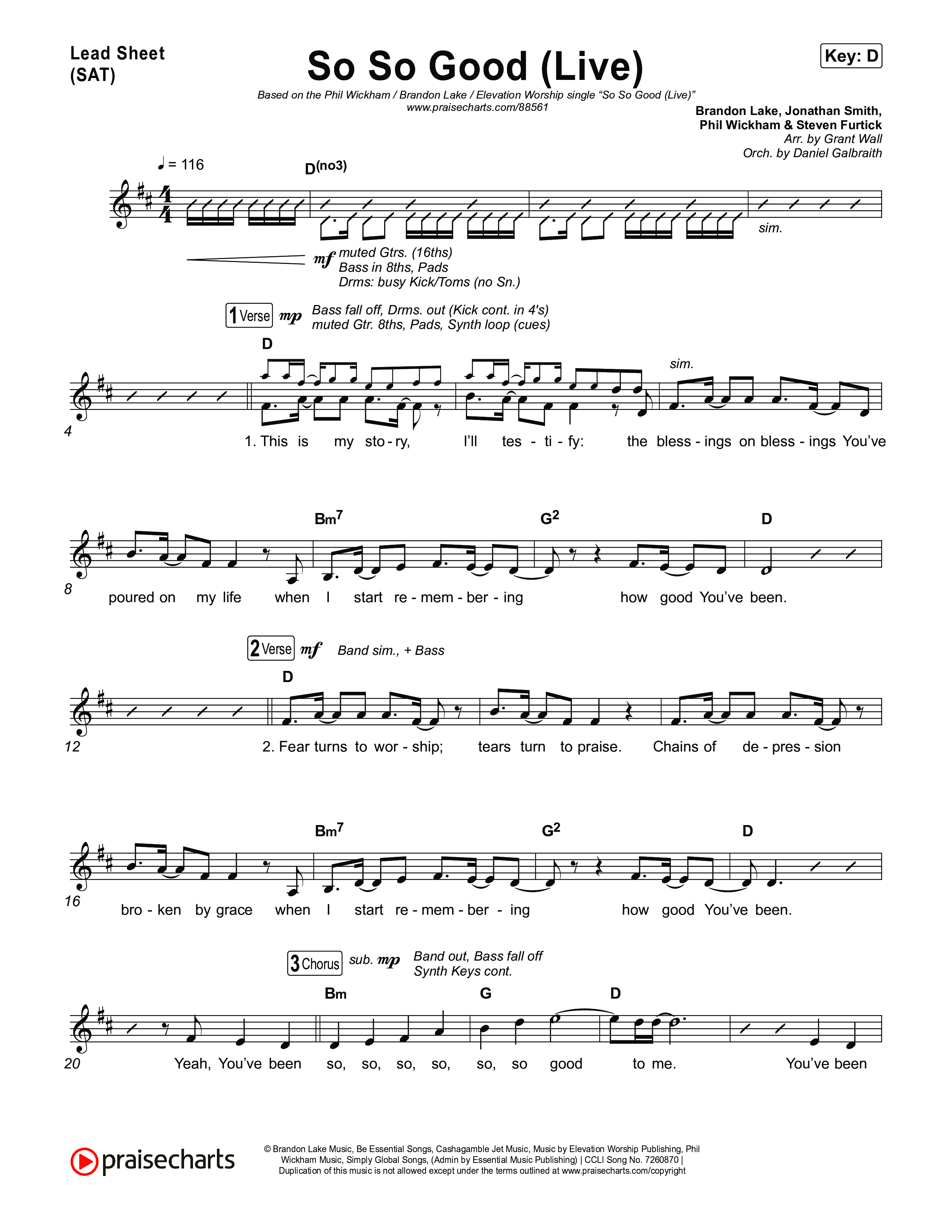 So So Good (Live) Lead Sheet (SAT) (Phil Wickham / Brandon Lake / Elevation Worship)