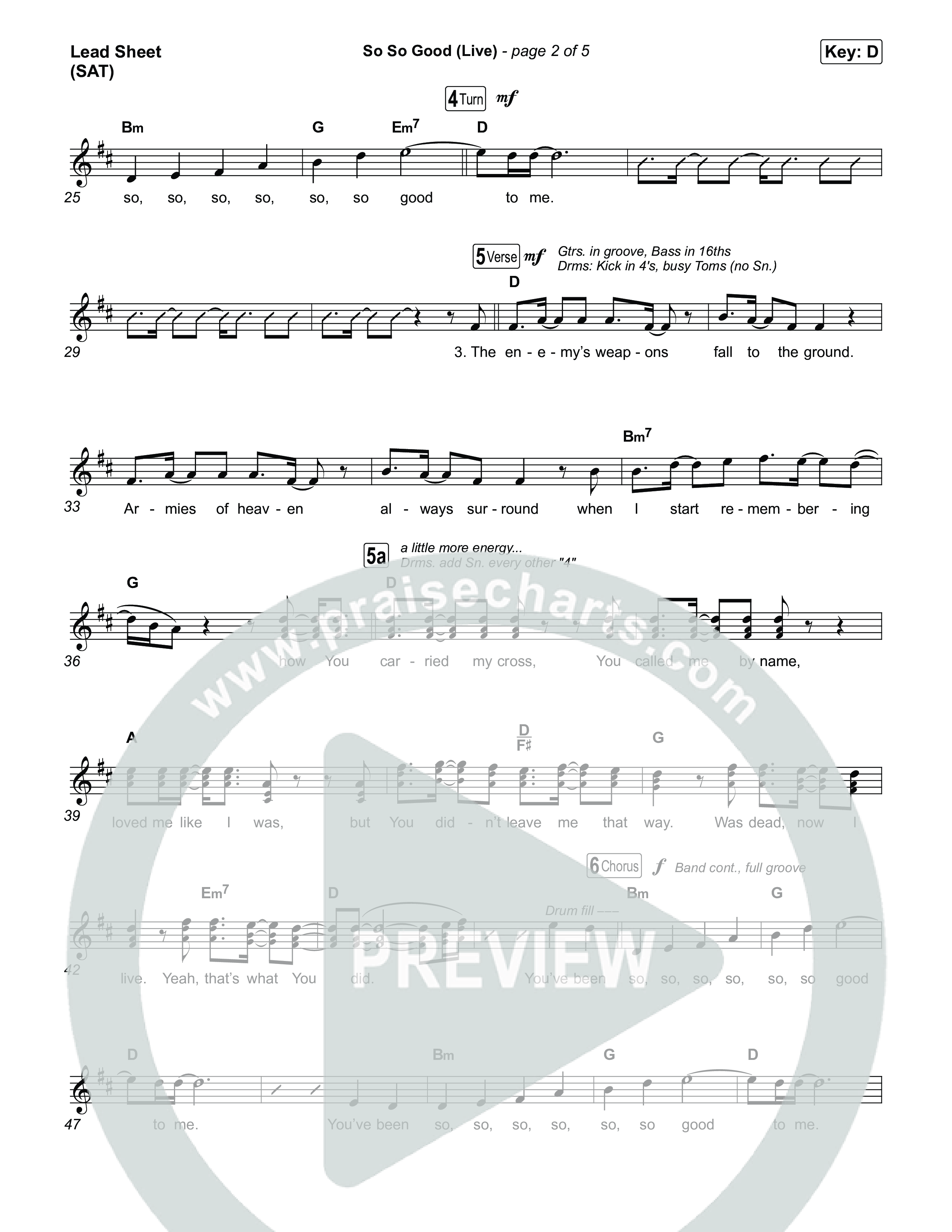 So So Good (Live) Lead Sheet (SAT) (Phil Wickham / Brandon Lake / Elevation Worship)