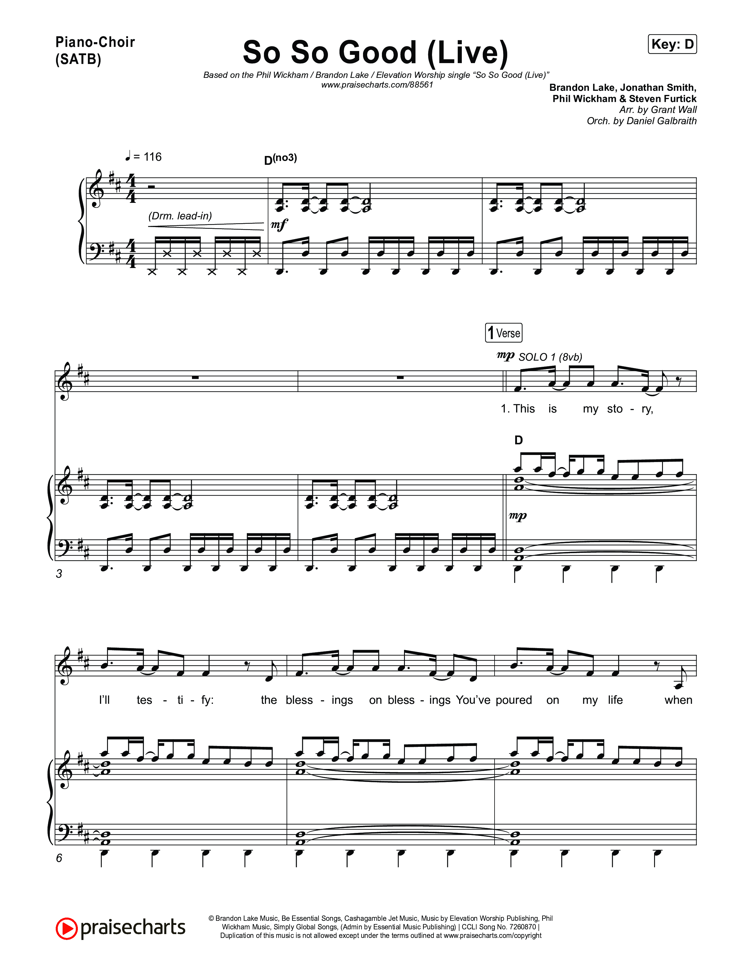 So So Good (Live) Piano/Vocal (SATB) (Phil Wickham / Brandon Lake / Elevation Worship)