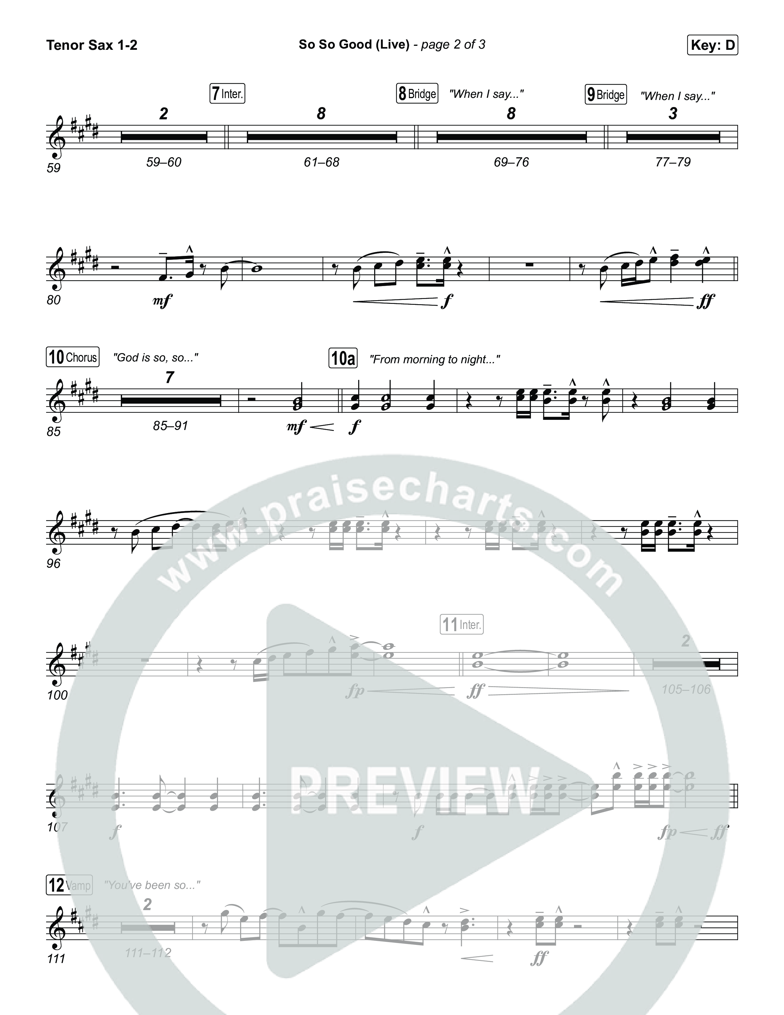 So So Good (Live) Tenor Sax 1,2 (Phil Wickham / Brandon Lake / Elevation Worship)