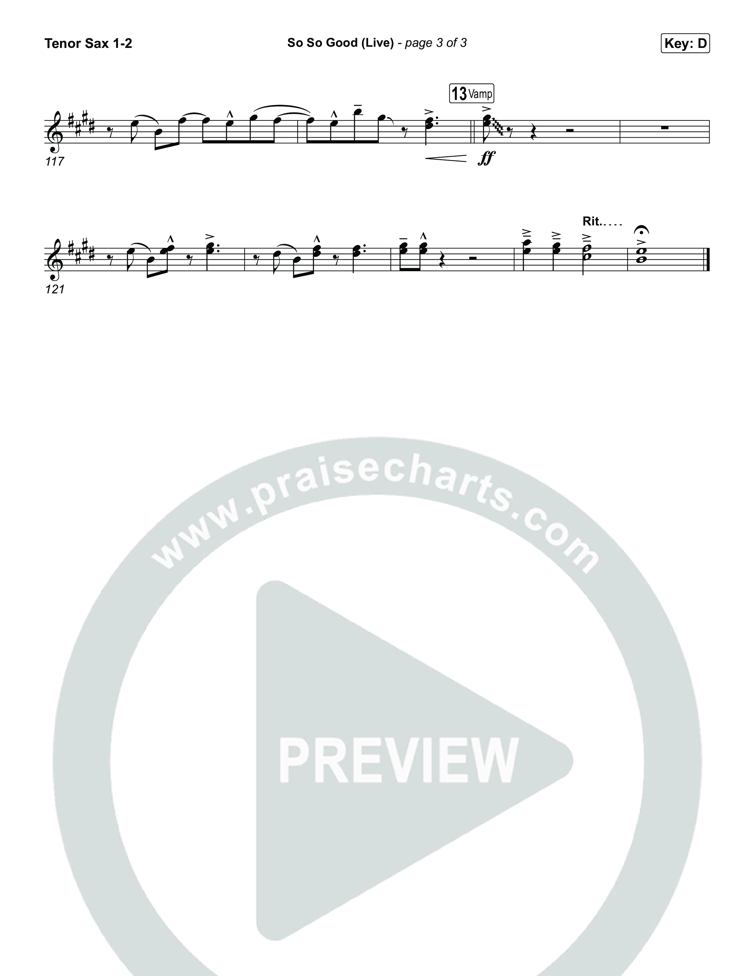 So So Good (Live) Tenor Sax 1,2 (Phil Wickham / Brandon Lake / Elevation Worship)