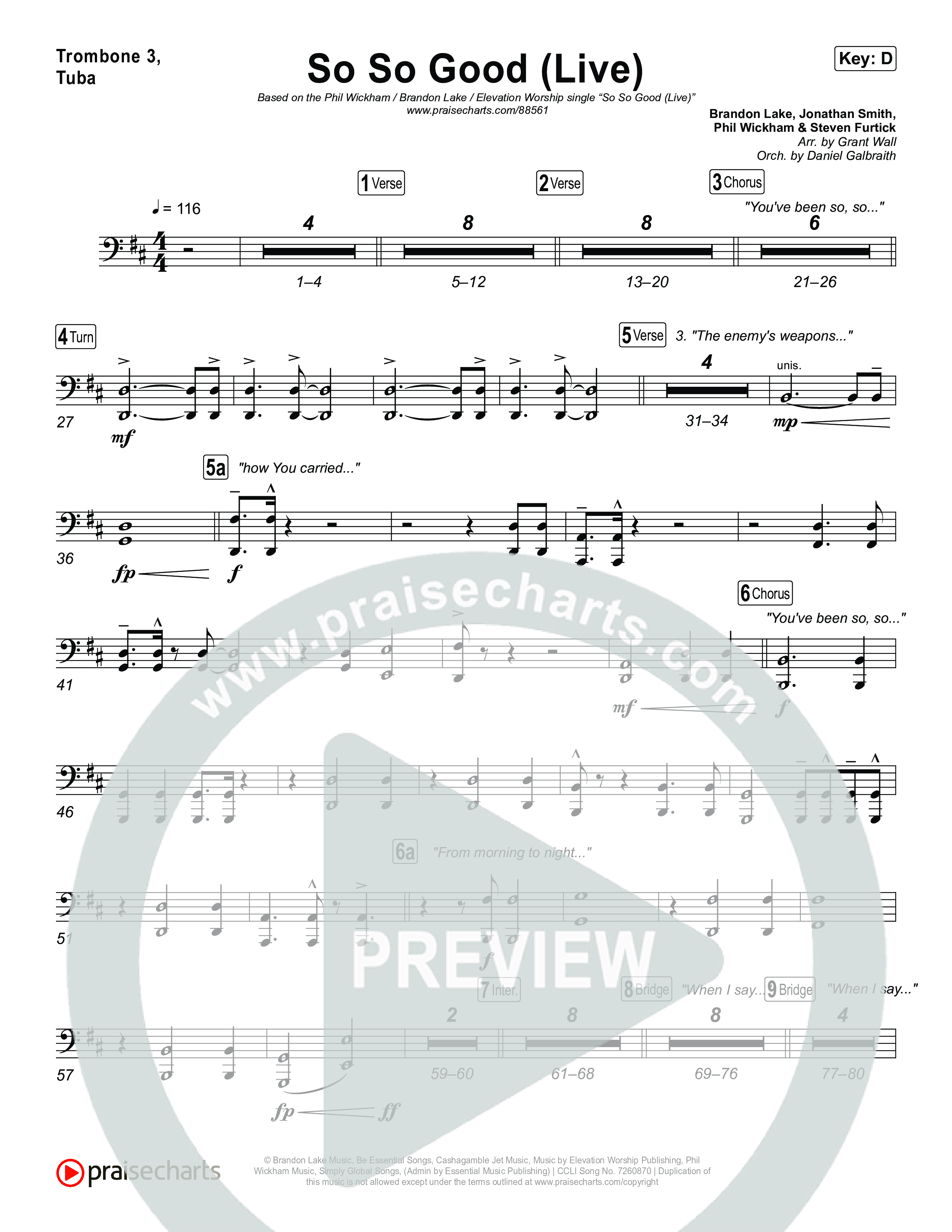 So So Good (Live) Trombone 3/Tuba (Phil Wickham / Brandon Lake / Elevation Worship)