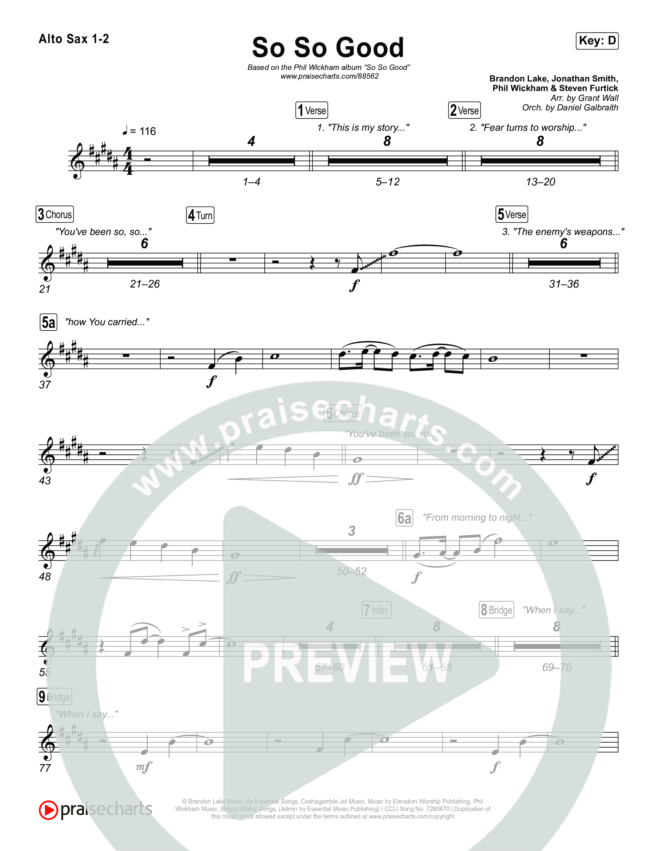 So So Good Alto Sax 1,2 (Phil Wickham)