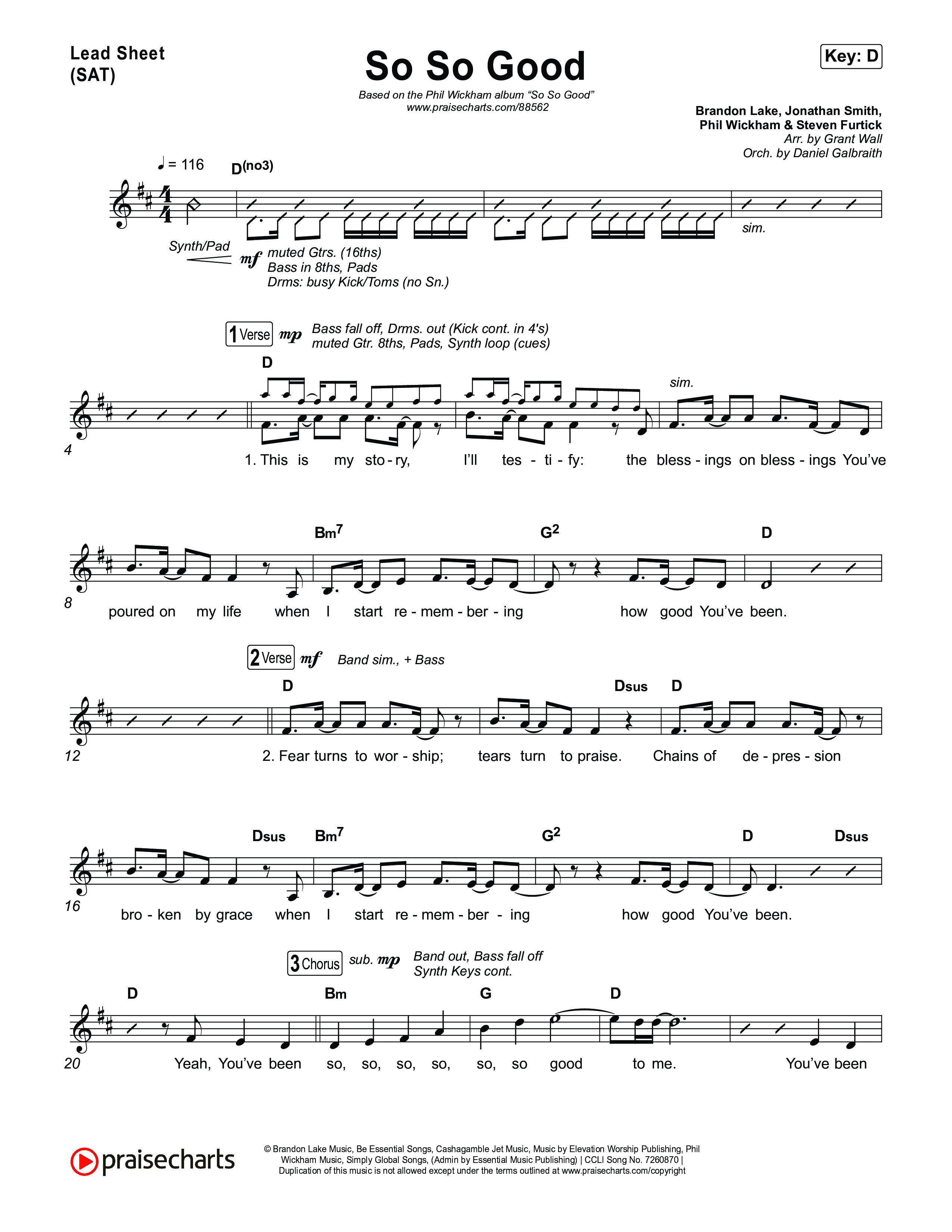 So So Good Lead Sheet (SAT) (Phil Wickham)