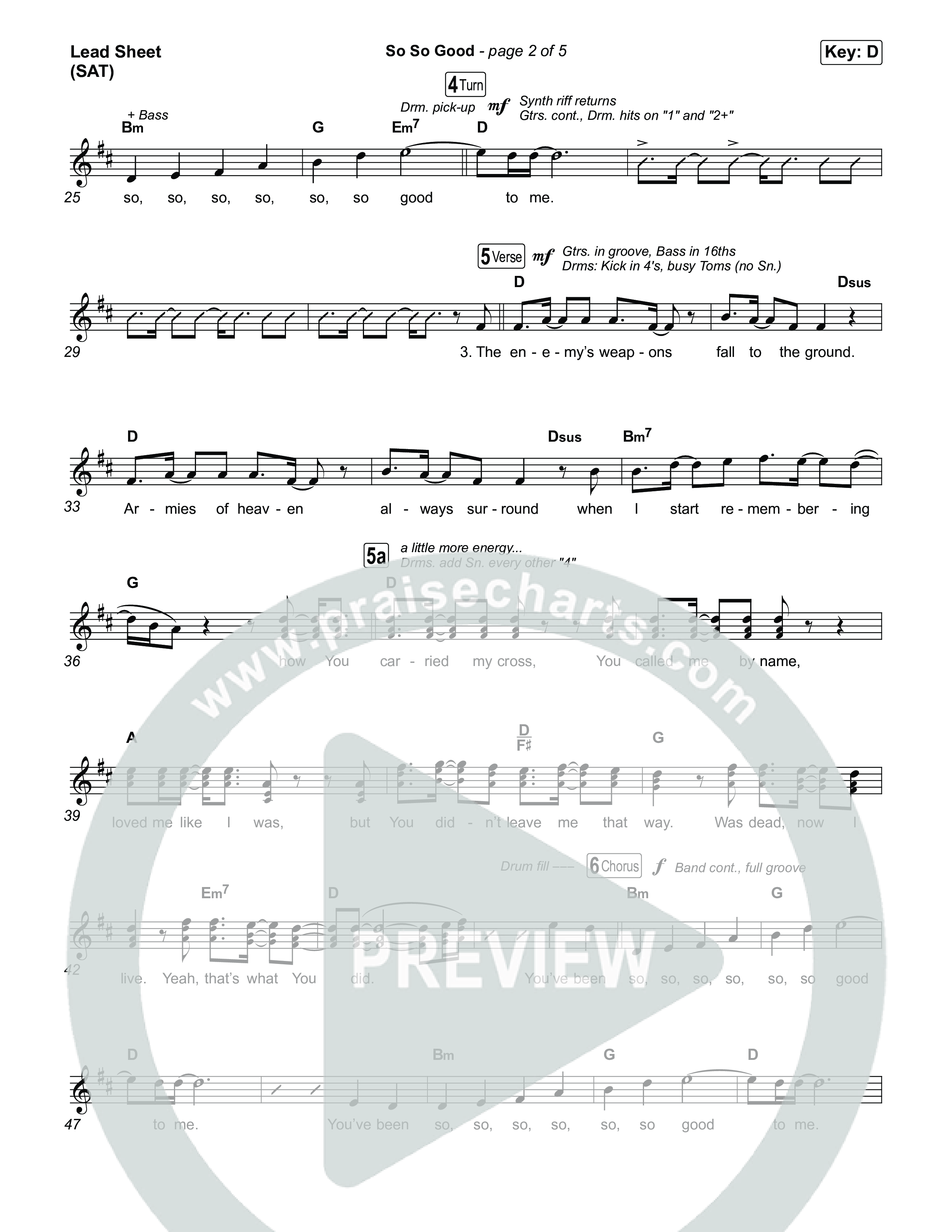 So So Good Lead Sheet (SAT) (Phil Wickham)