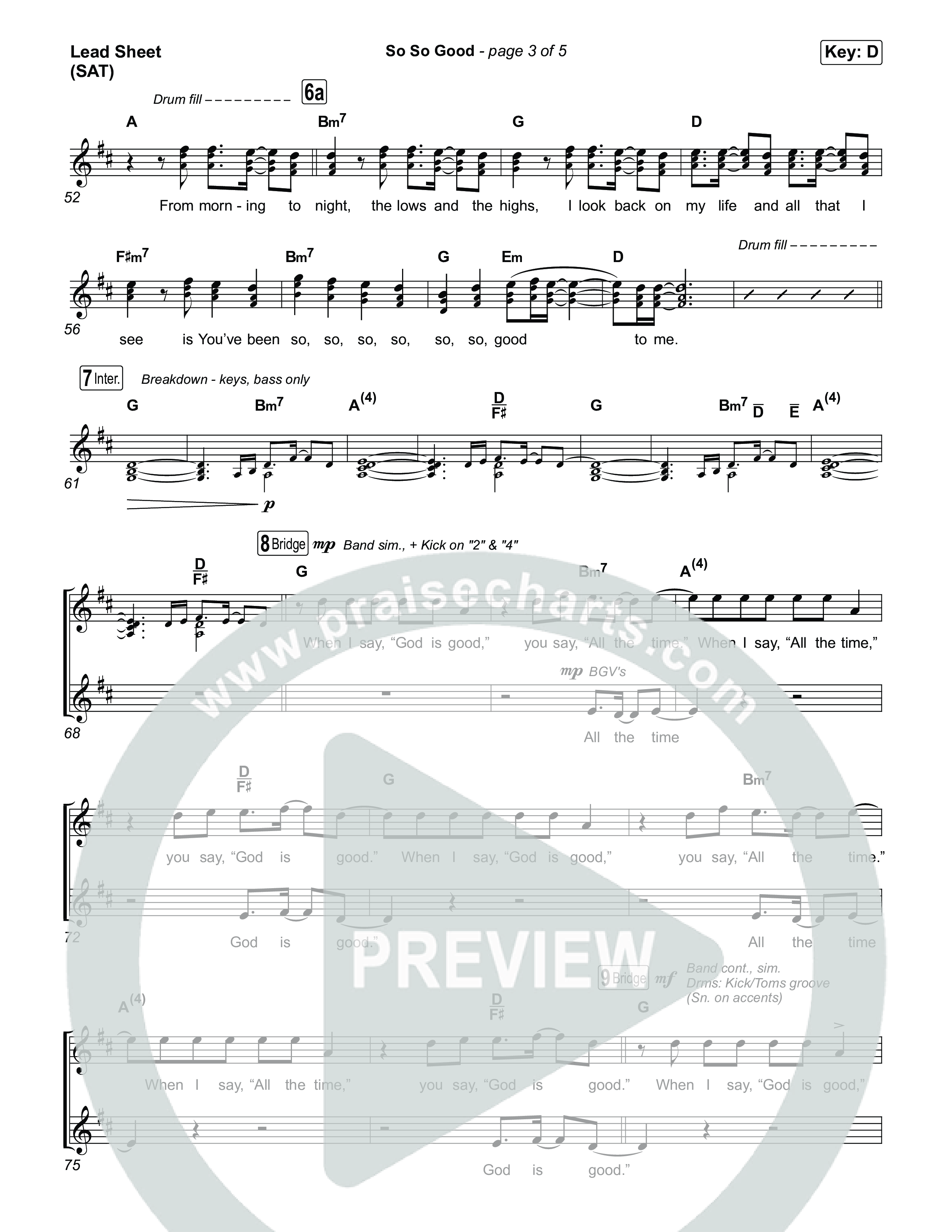 So So Good Lead Sheet (SAT) (Phil Wickham)