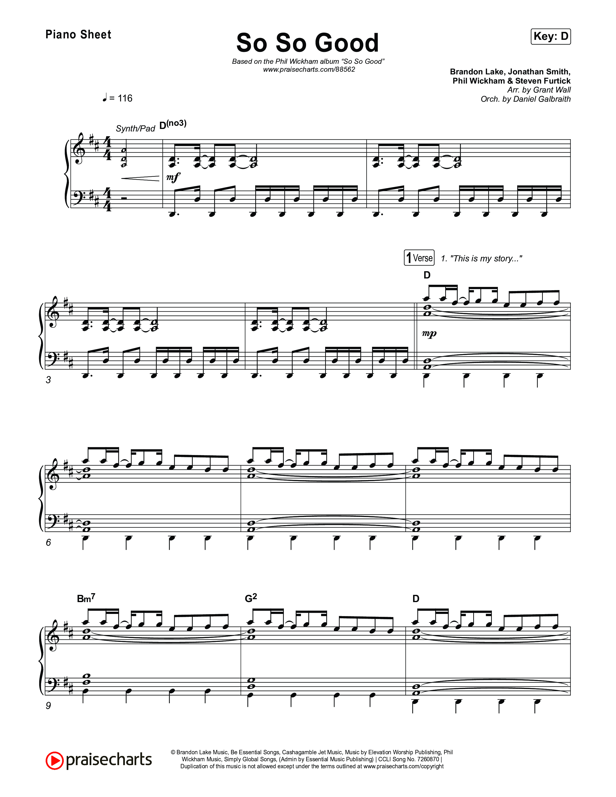 So So Good Piano Sheet (Phil Wickham)