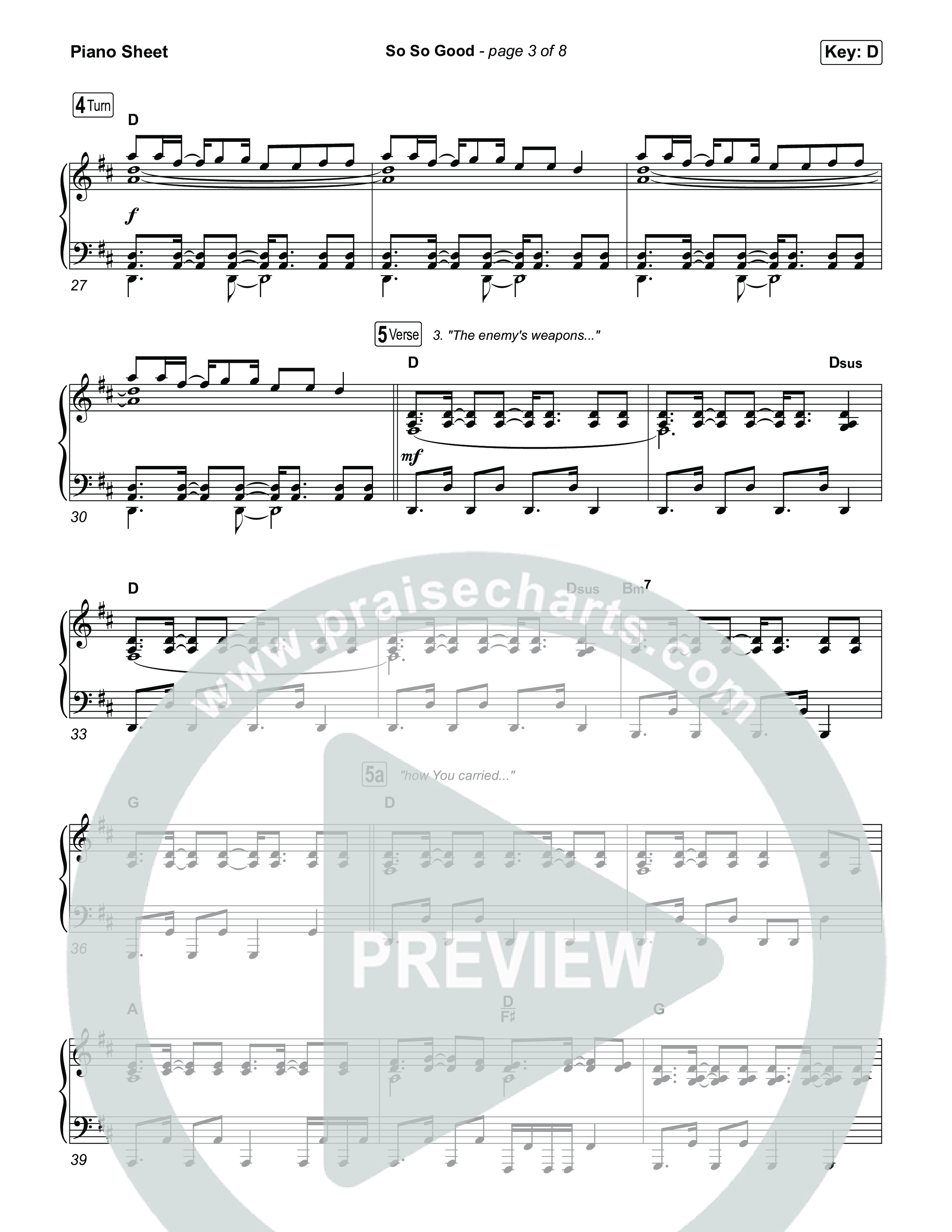 So So Good Piano Sheet (Phil Wickham)