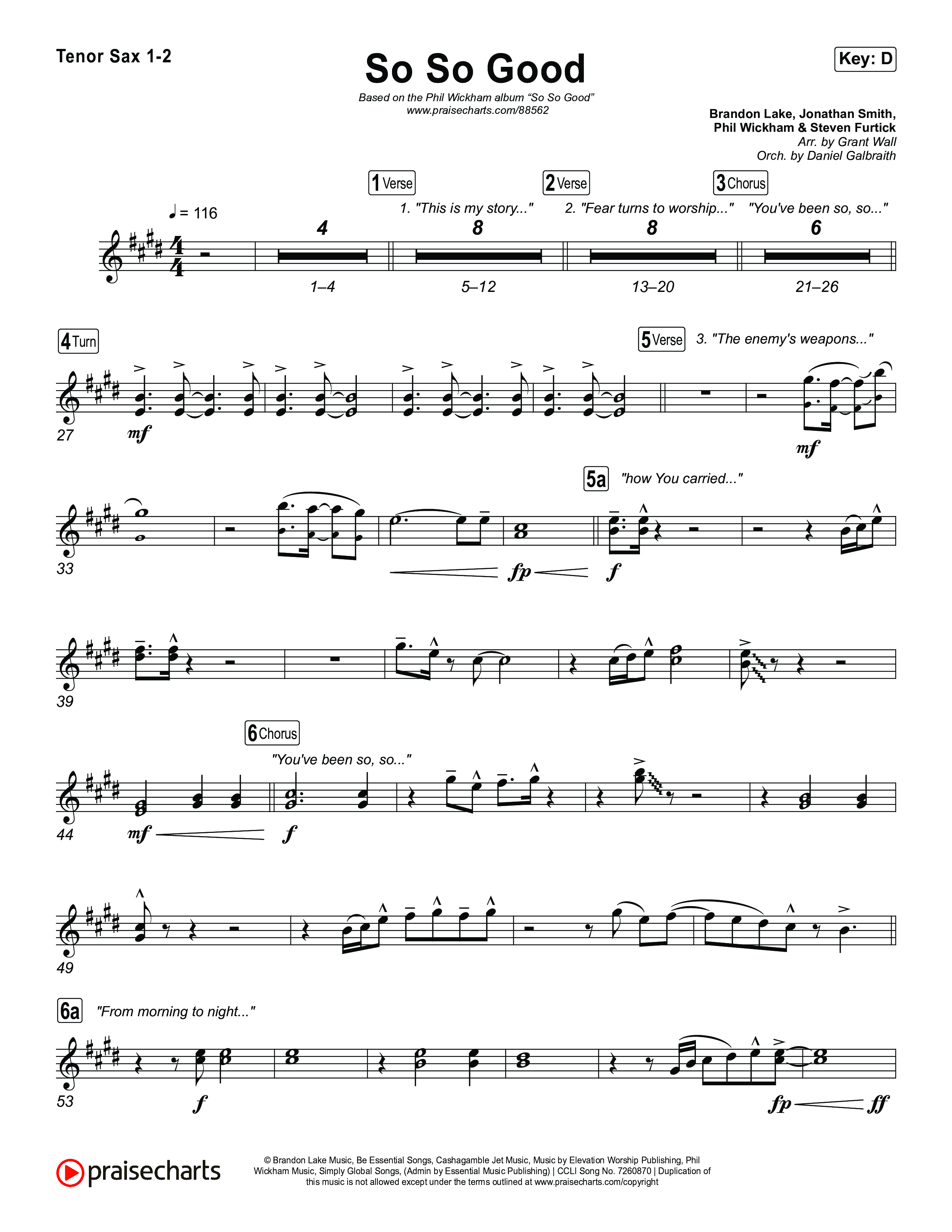 So So Good Tenor Sax 1,2 (Phil Wickham)