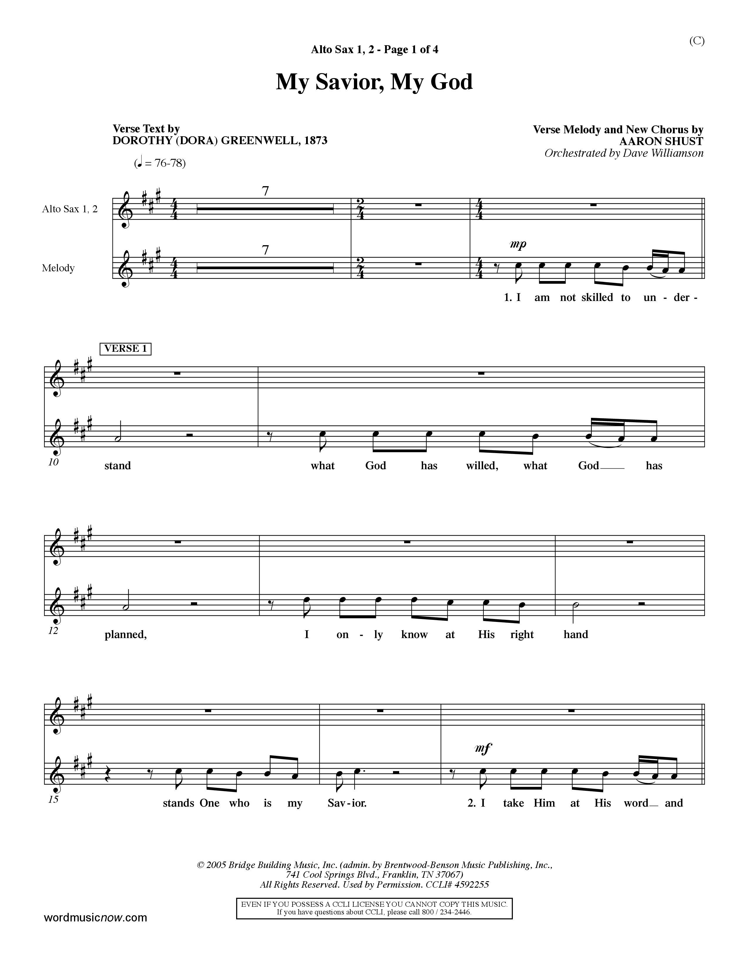 My Savior My God (Choral Anthem SATB) Alto Sax 1/2 (Word Music Choral / Orch. Dave Williamson)