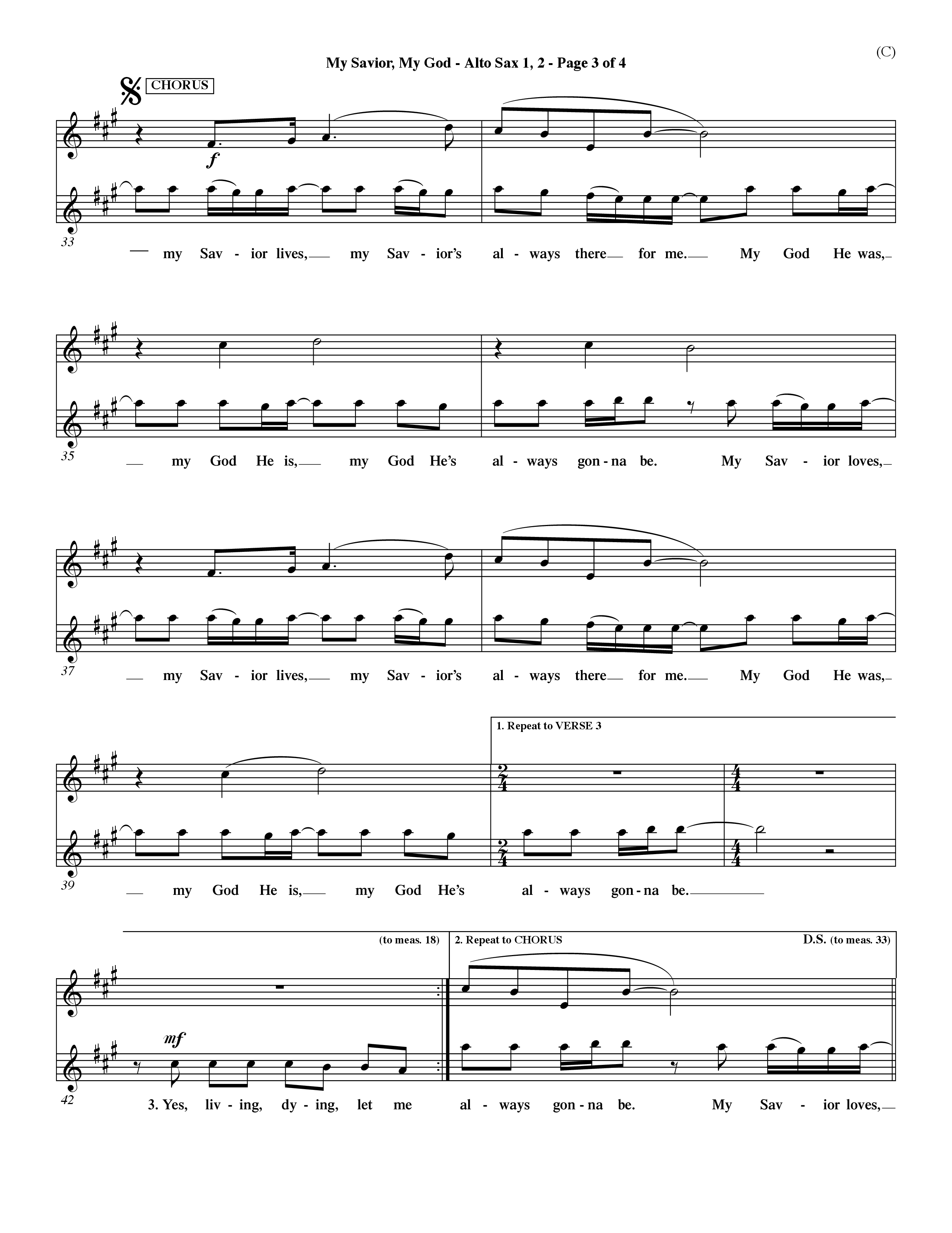 My Savior My God (Choral Anthem SATB) Alto Sax 1/2 (Word Music Choral / Orch. Dave Williamson)