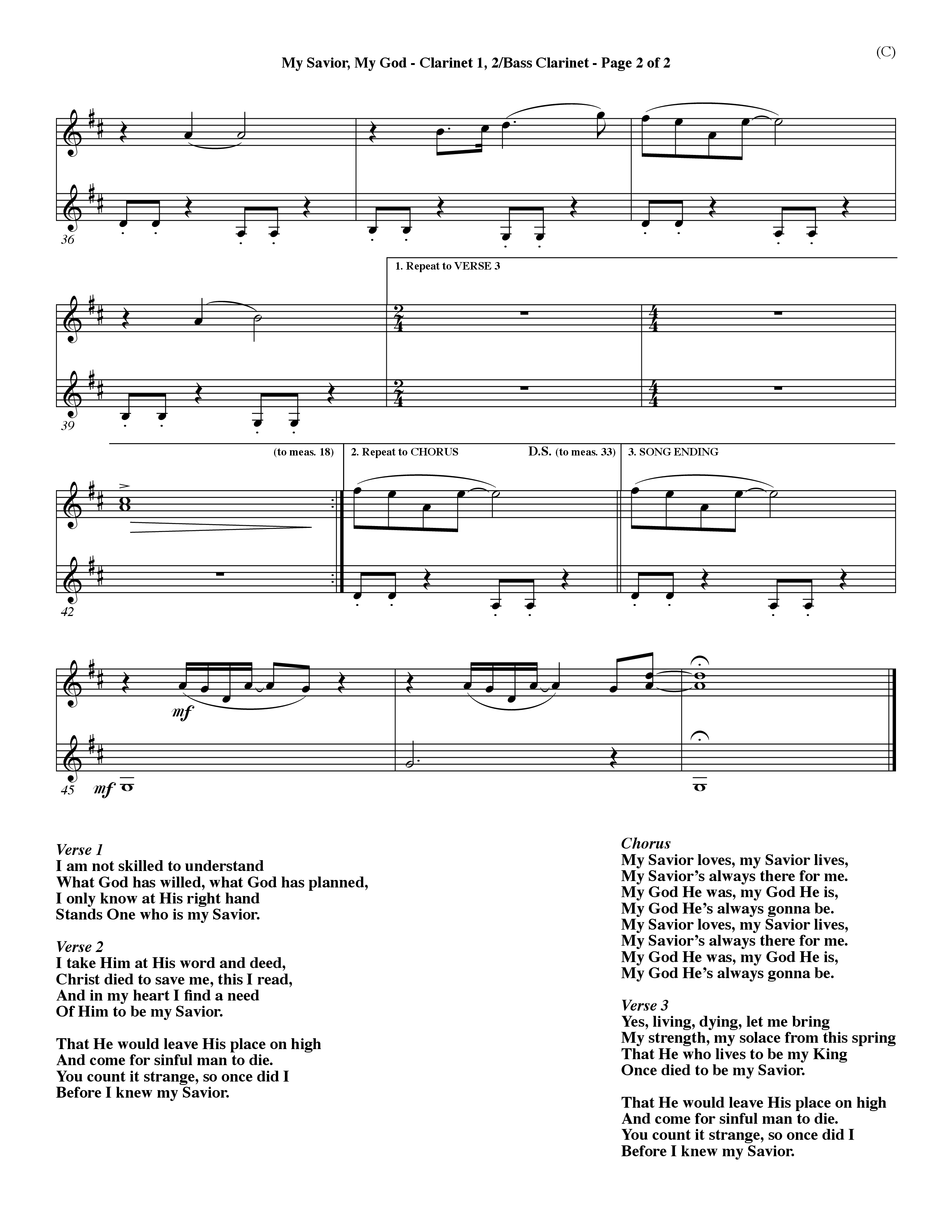 My Savior My God (Choral Anthem SATB) Clarinet 1/2, Bass Clarinet (Word Music Choral / Orch. Dave Williamson)