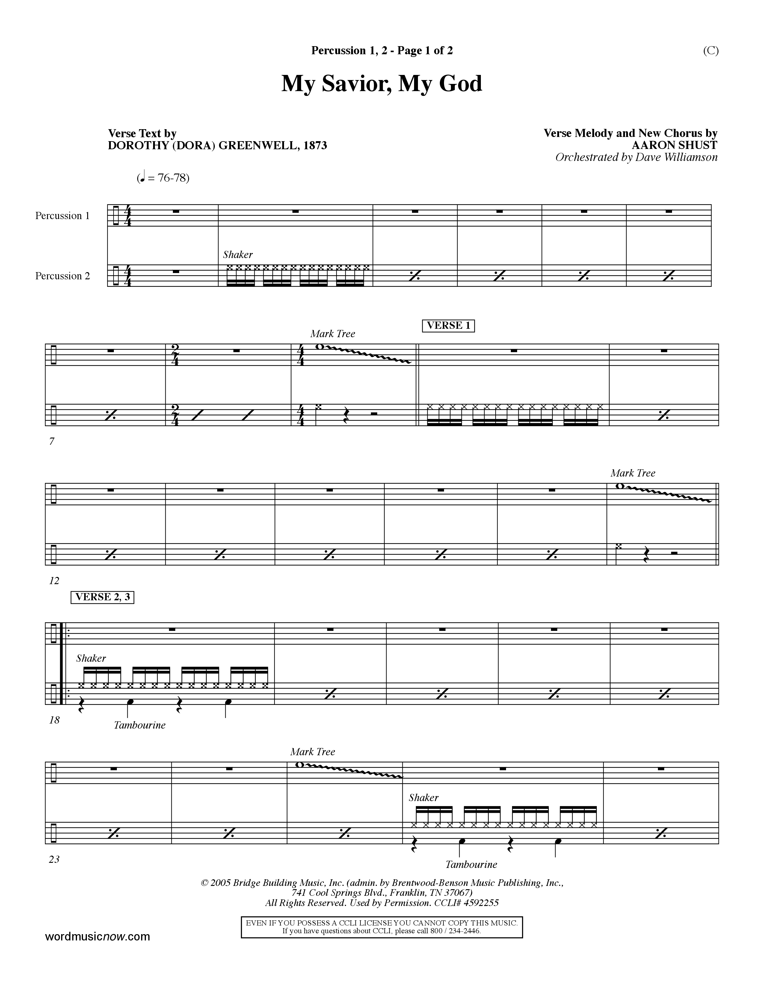 My Savior My God (Choral Anthem SATB) Percussion 1/2 (Word Music Choral / Orch. Dave Williamson)