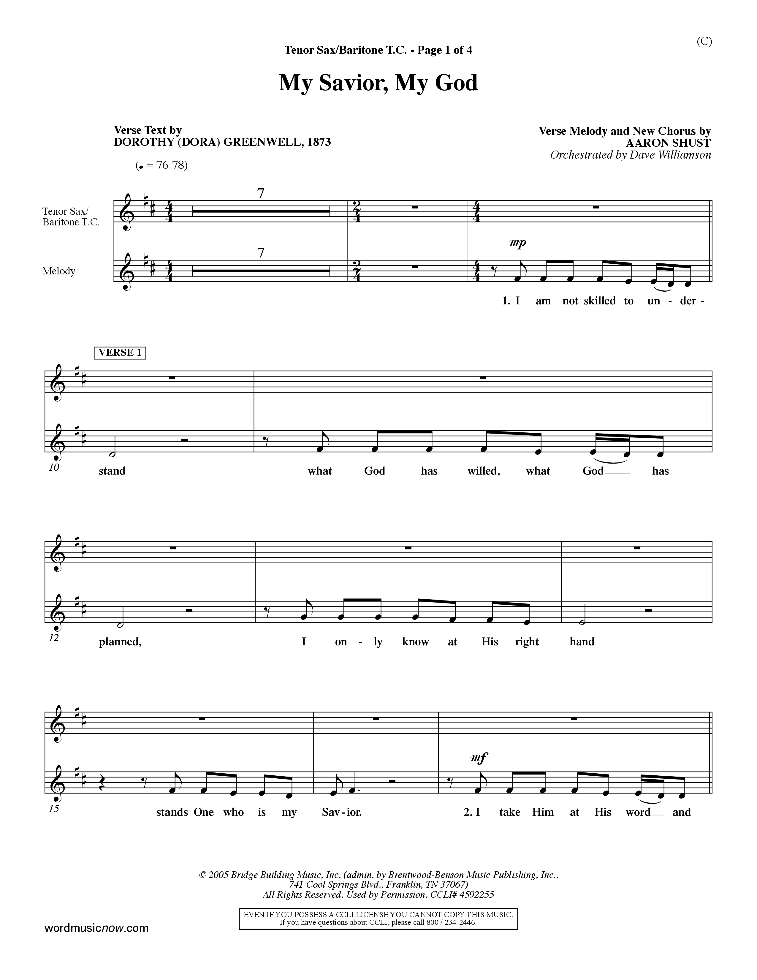 My Savior My God (Choral Anthem SATB) Tenor Sax/Baritone T.C. (Word Music Choral / Orch. Dave Williamson)