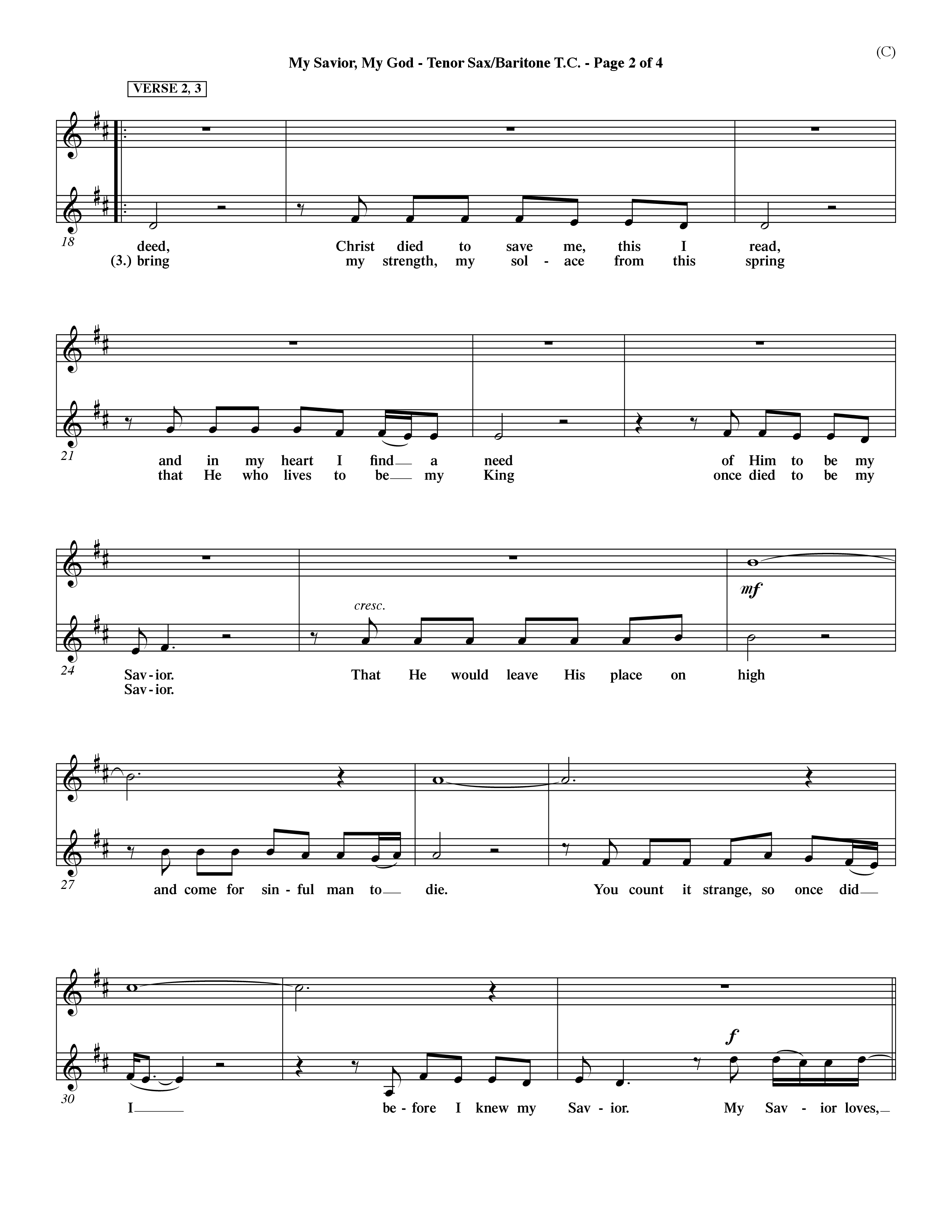 My Savior My God (Choral Anthem SATB) Tenor Sax/Baritone T.C. (Word Music Choral / Orch. Dave Williamson)