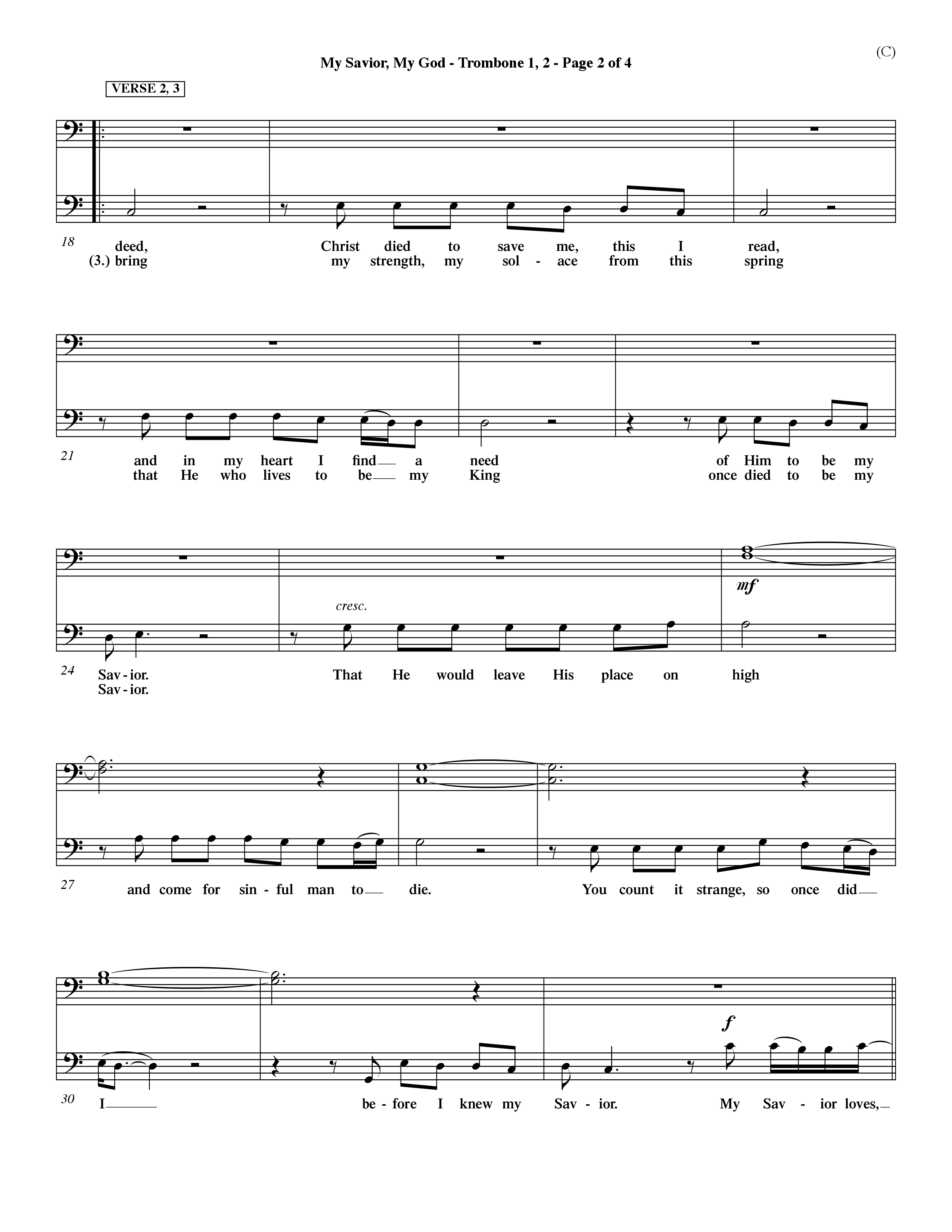 My Savior My God (Choral Anthem SATB) Trombone 1/2 (Word Music Choral / Orch. Dave Williamson)