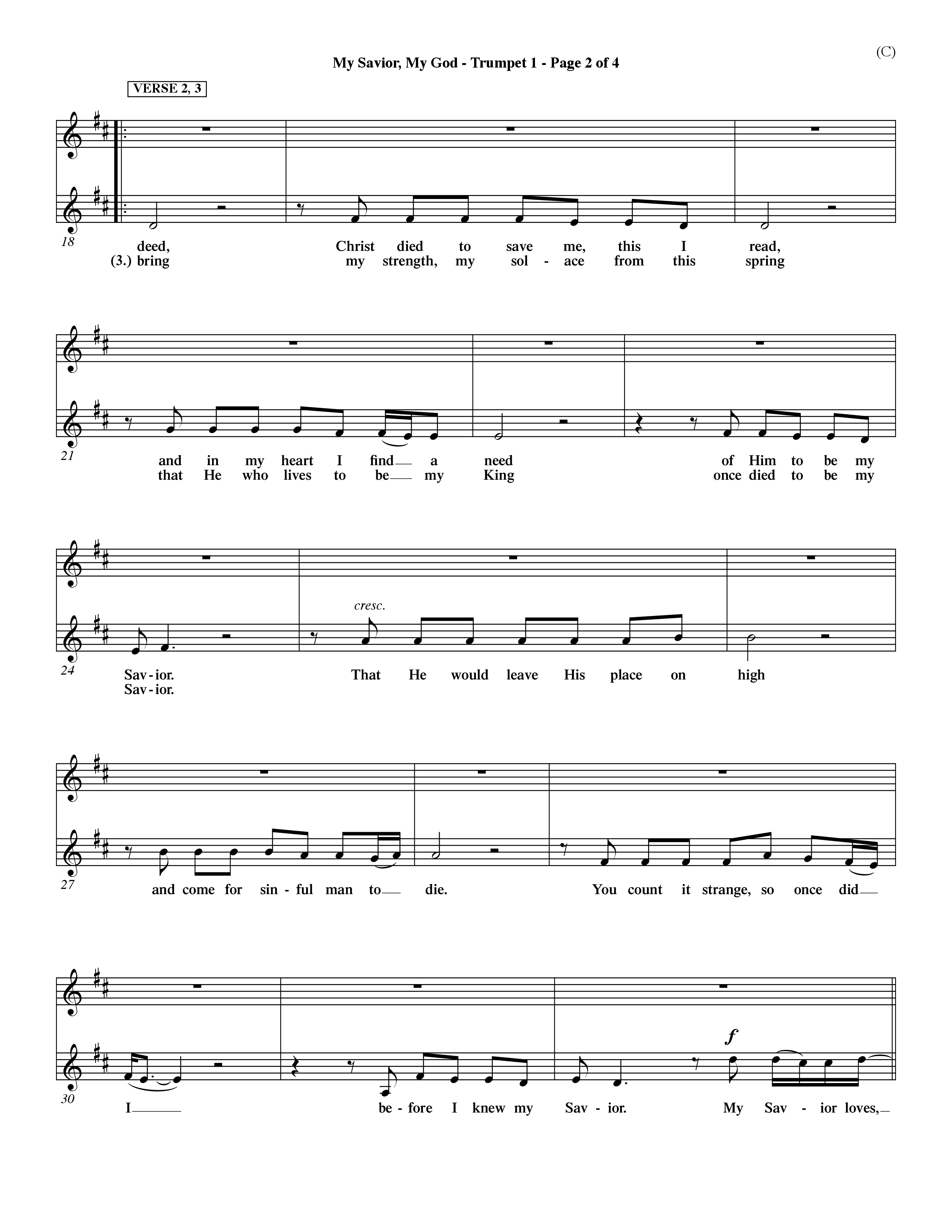 My Savior My God (Choral Anthem SATB) Trumpet 1 (Word Music Choral / Orch. Dave Williamson)