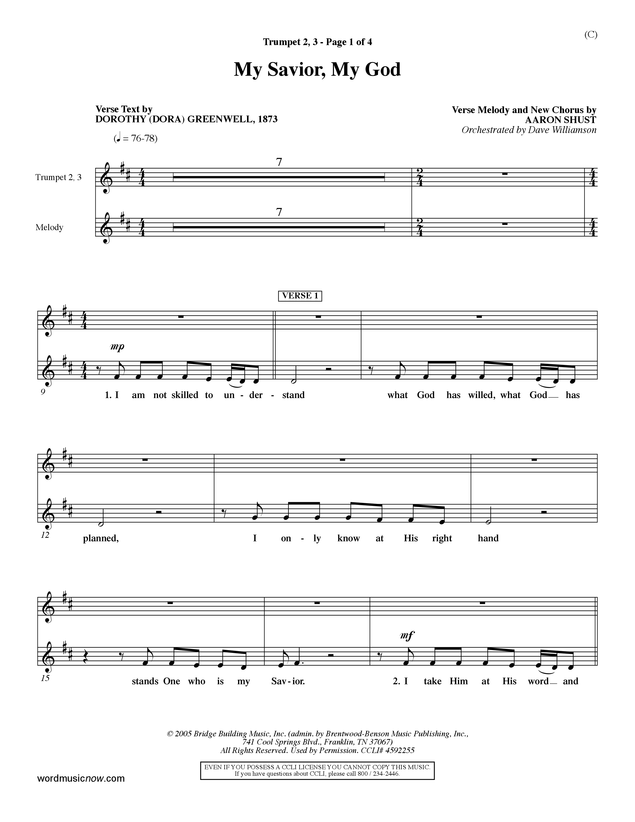 My Savior My God (Choral Anthem SATB) Trumpet 2/3 (Word Music Choral / Orch. Dave Williamson)