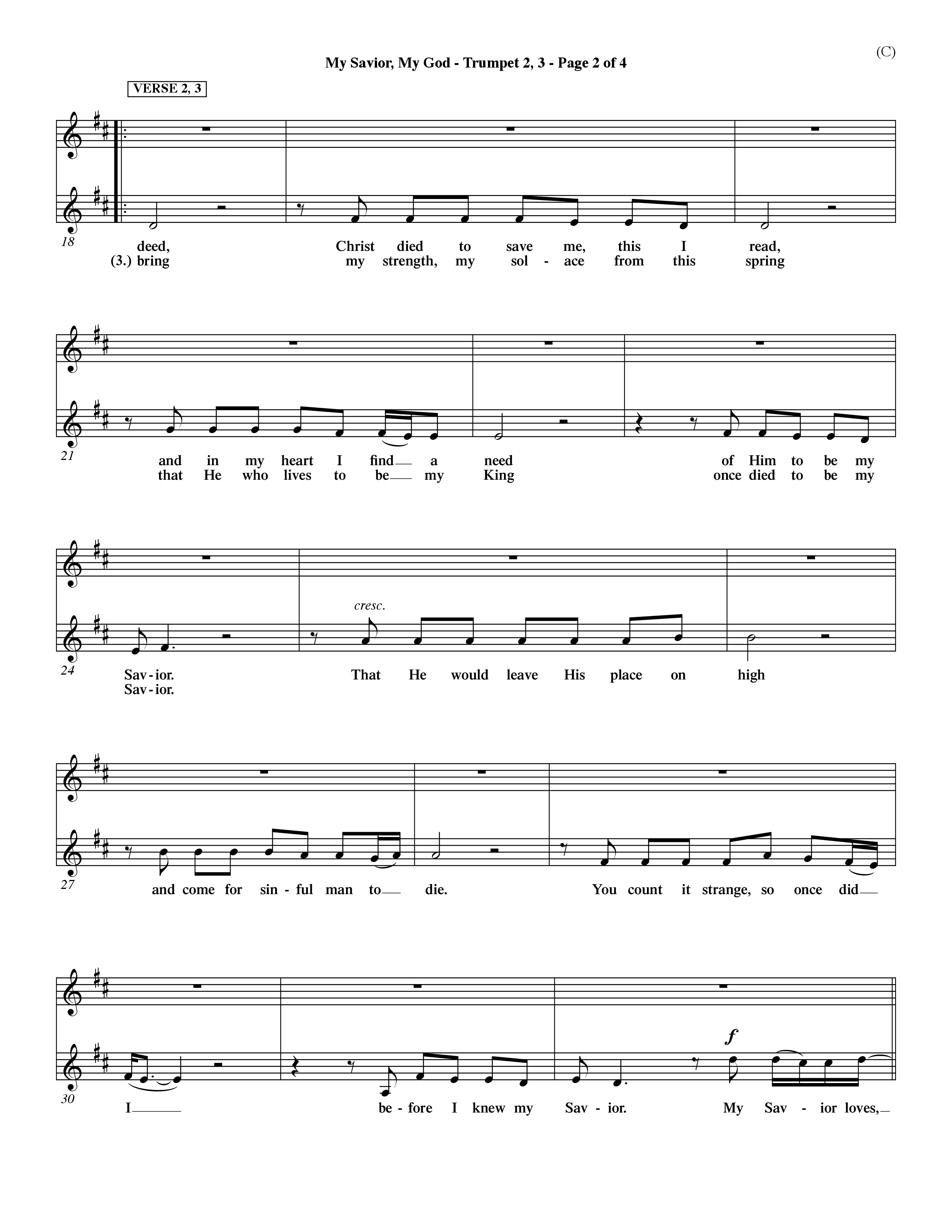 My Savior My God (Choral Anthem SATB) Trumpet 2/3 (Word Music Choral / Orch. Dave Williamson)