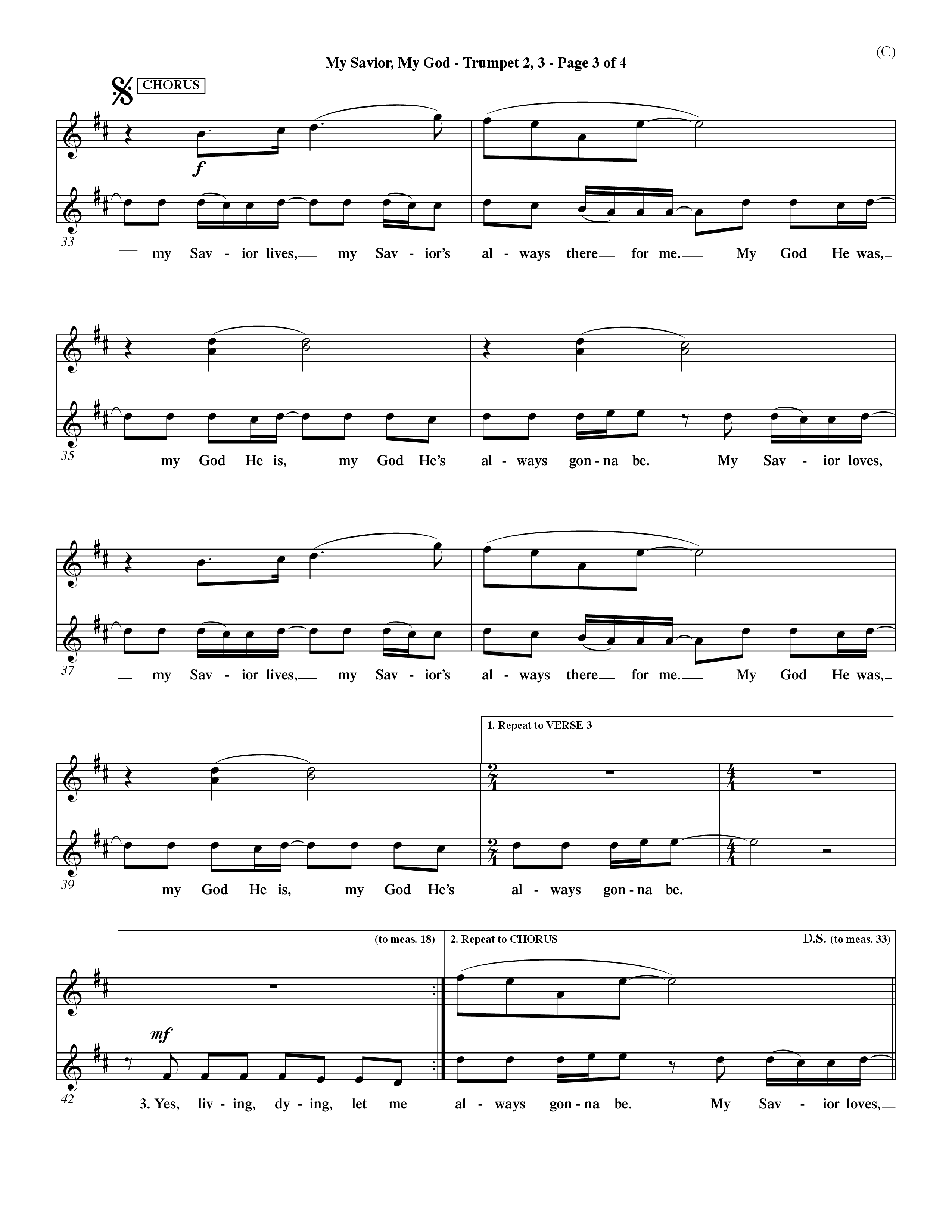 My Savior My God (Choral Anthem SATB) Trumpet 2/3 (Word Music Choral / Orch. Dave Williamson)