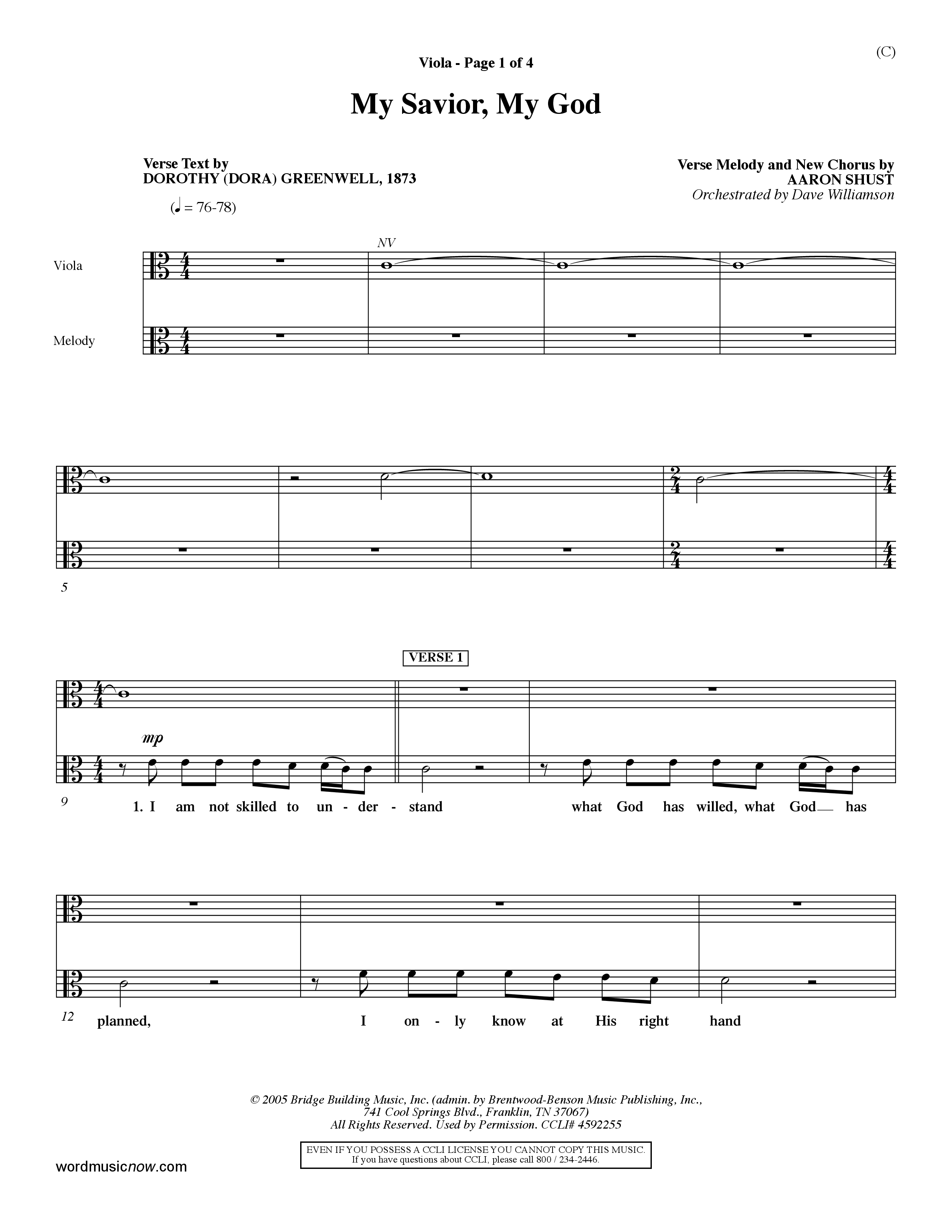 My Savior My God (Choral Anthem SATB) Viola (Word Music Choral / Orch. Dave Williamson)