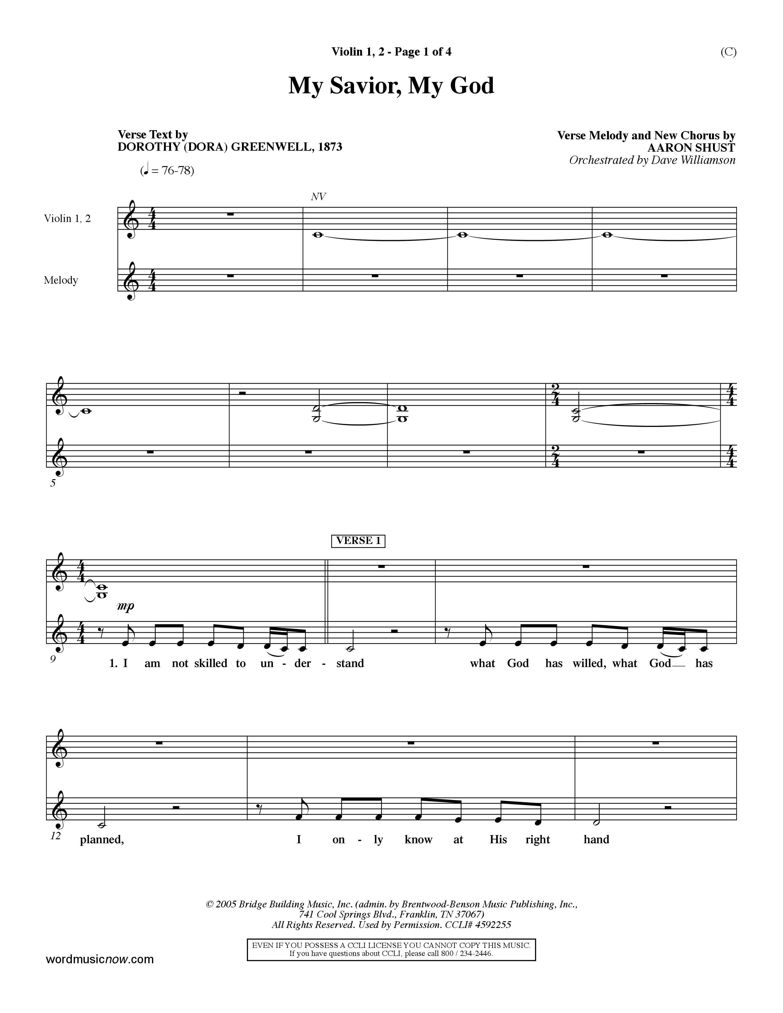 My Savior My God (Choral Anthem SATB) Violin 1/2 (Word Music Choral / Orch. Dave Williamson)