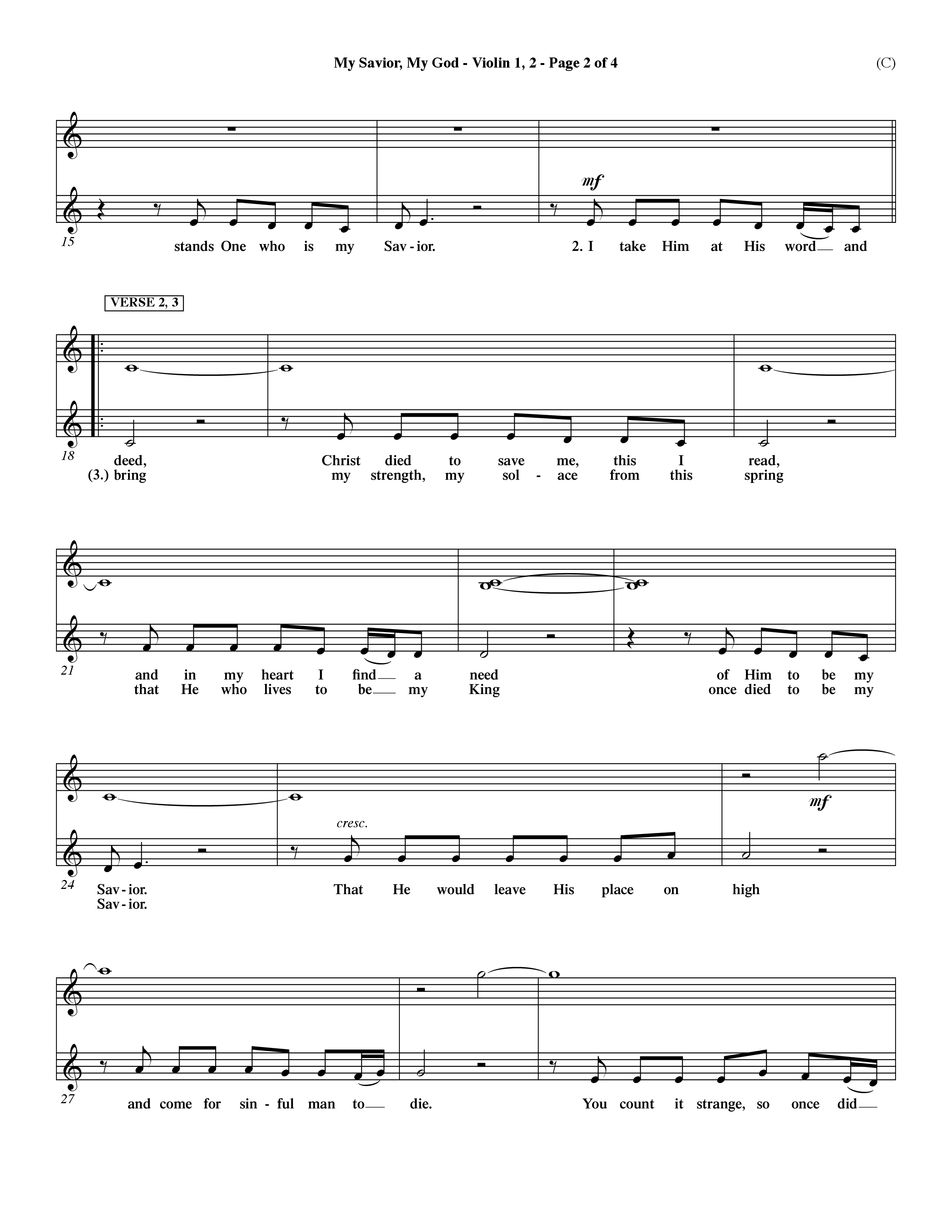 My Savior My God (Choral Anthem SATB) Violin 1/2 (Word Music Choral / Orch. Dave Williamson)