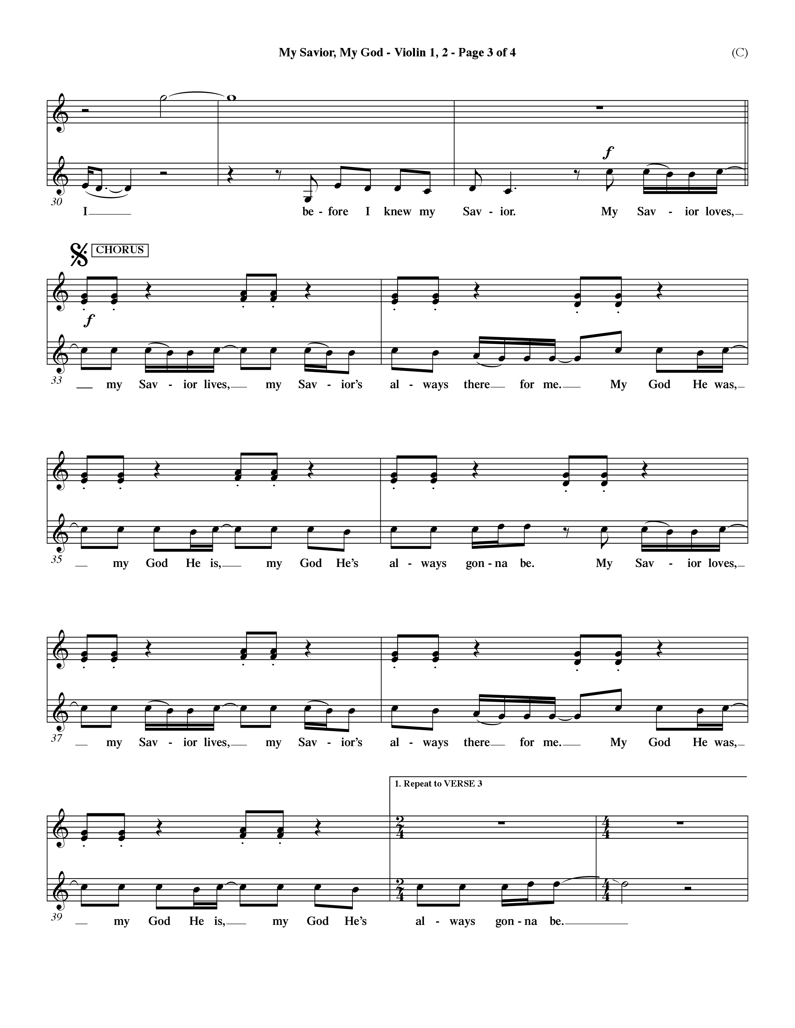My Savior My God (Choral Anthem SATB) Violin 1/2 (Word Music Choral / Orch. Dave Williamson)