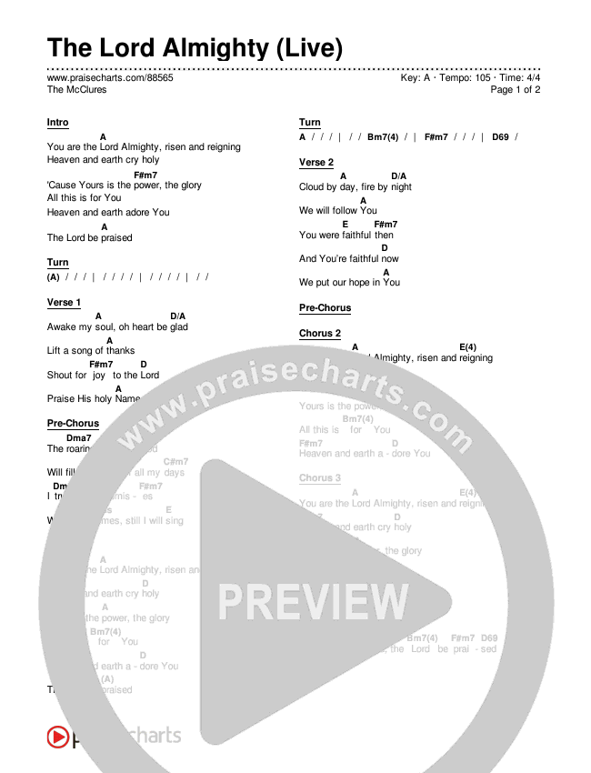The Lord Almighty (Live) Chords & Lyrics (The McClures)
