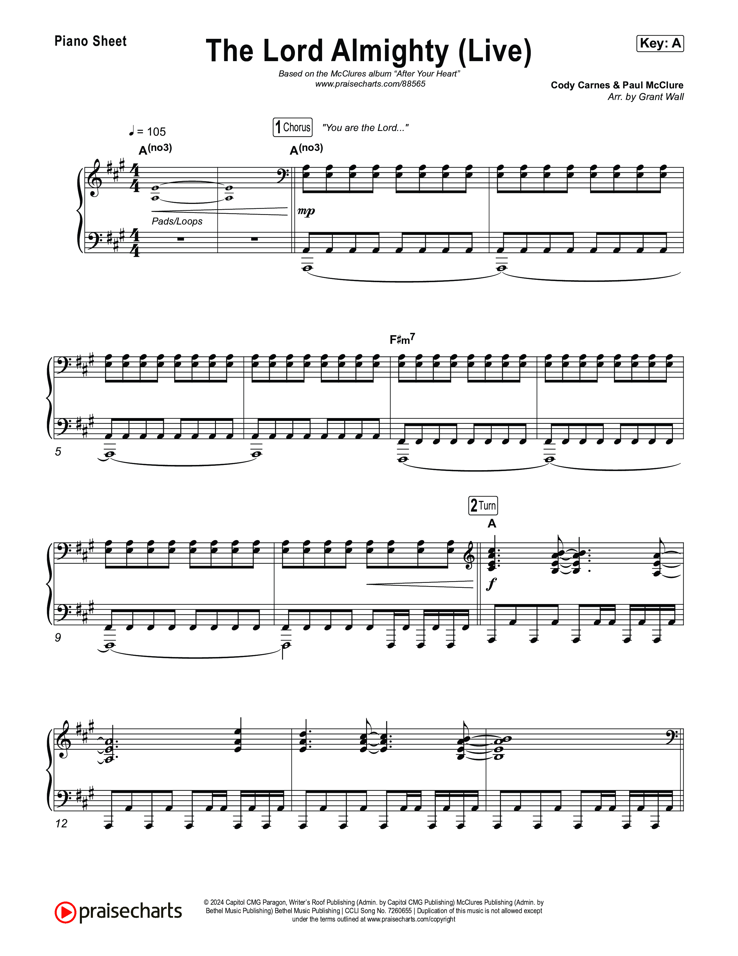 The Lord Almighty (Live) Piano Sheet (The McClures)