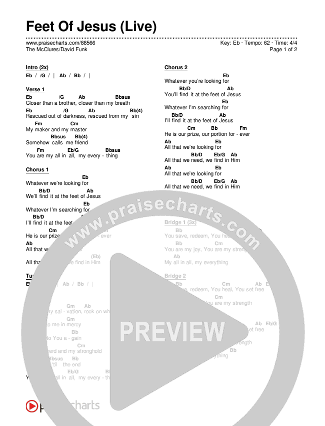 Feet Of Jesus (Live) Chords & Lyrics (The McClures / David Funk)