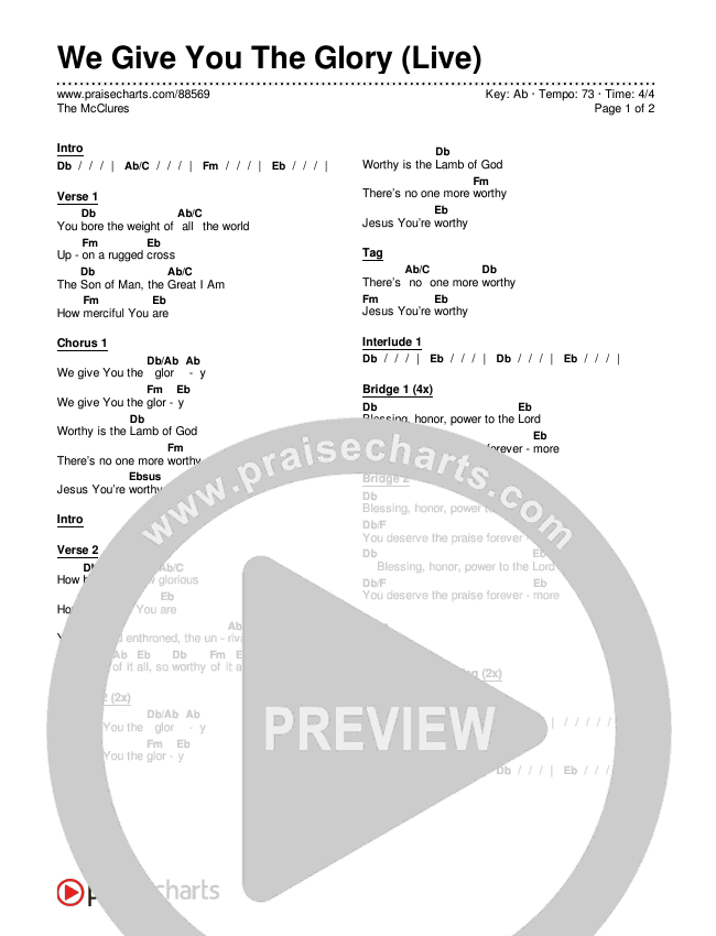 We Give You The Glory (Live) Chords & Lyrics (The McClures)