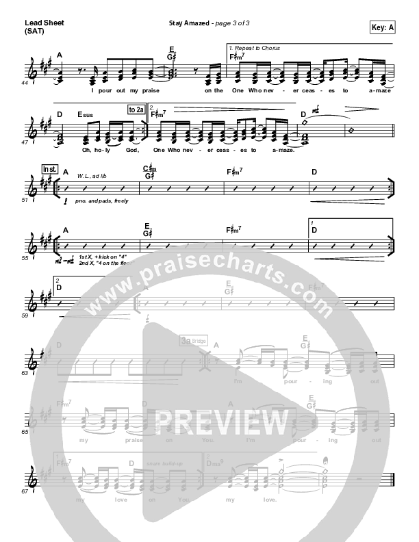 Stay Amazed Lead Sheet (Gateway Worship)